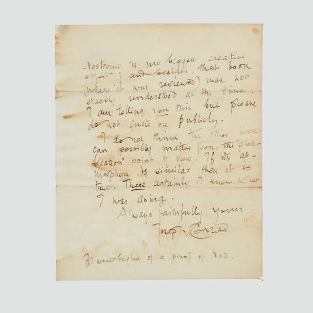 Joseph Conrad Autograph Letter to Publisher John Malaby (J.M.) Dent, c.1914