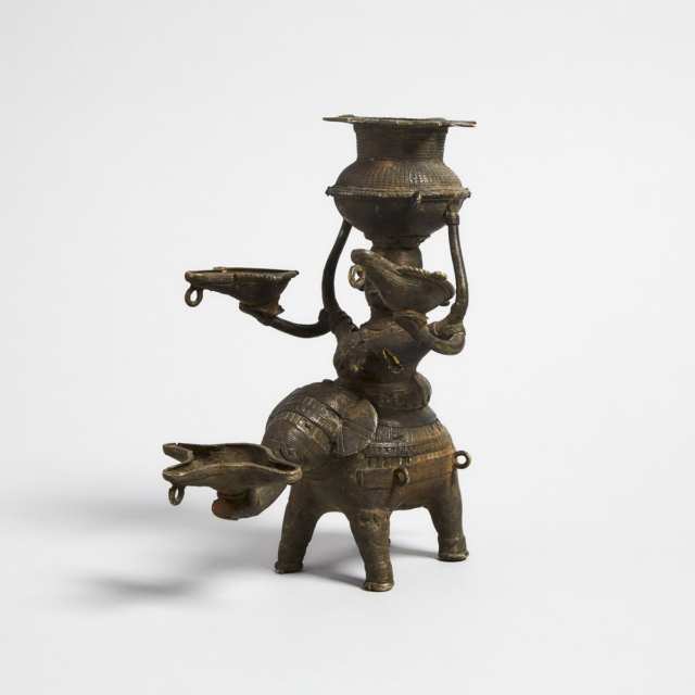 Indian Gilt Bronze Oil Lamp, 19th century