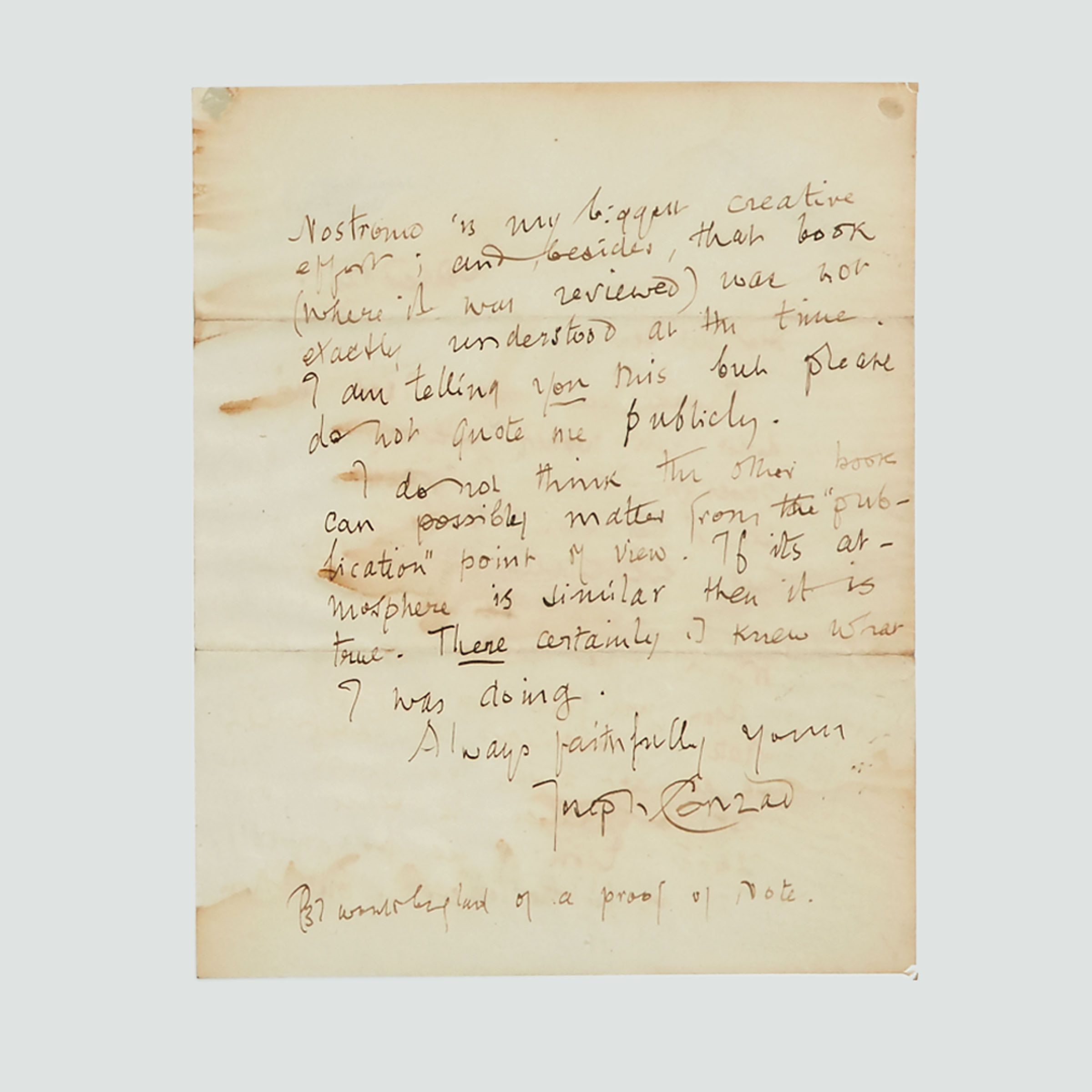 Joseph Conrad Autograph Letter to Publisher John Malaby (J.M.) Dent, c.1914