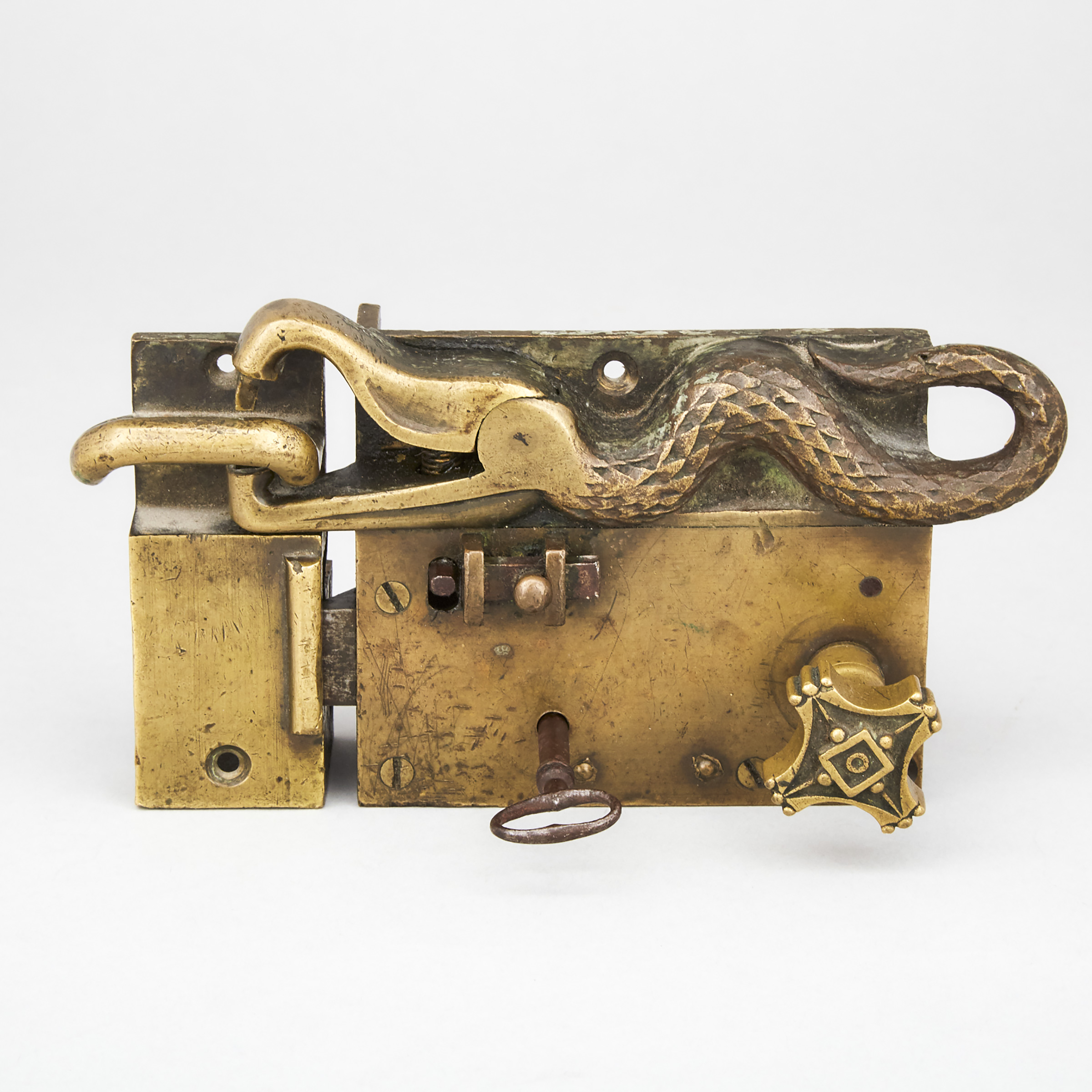 Serpent Form Brass Door Lockset, 18th century or earlier