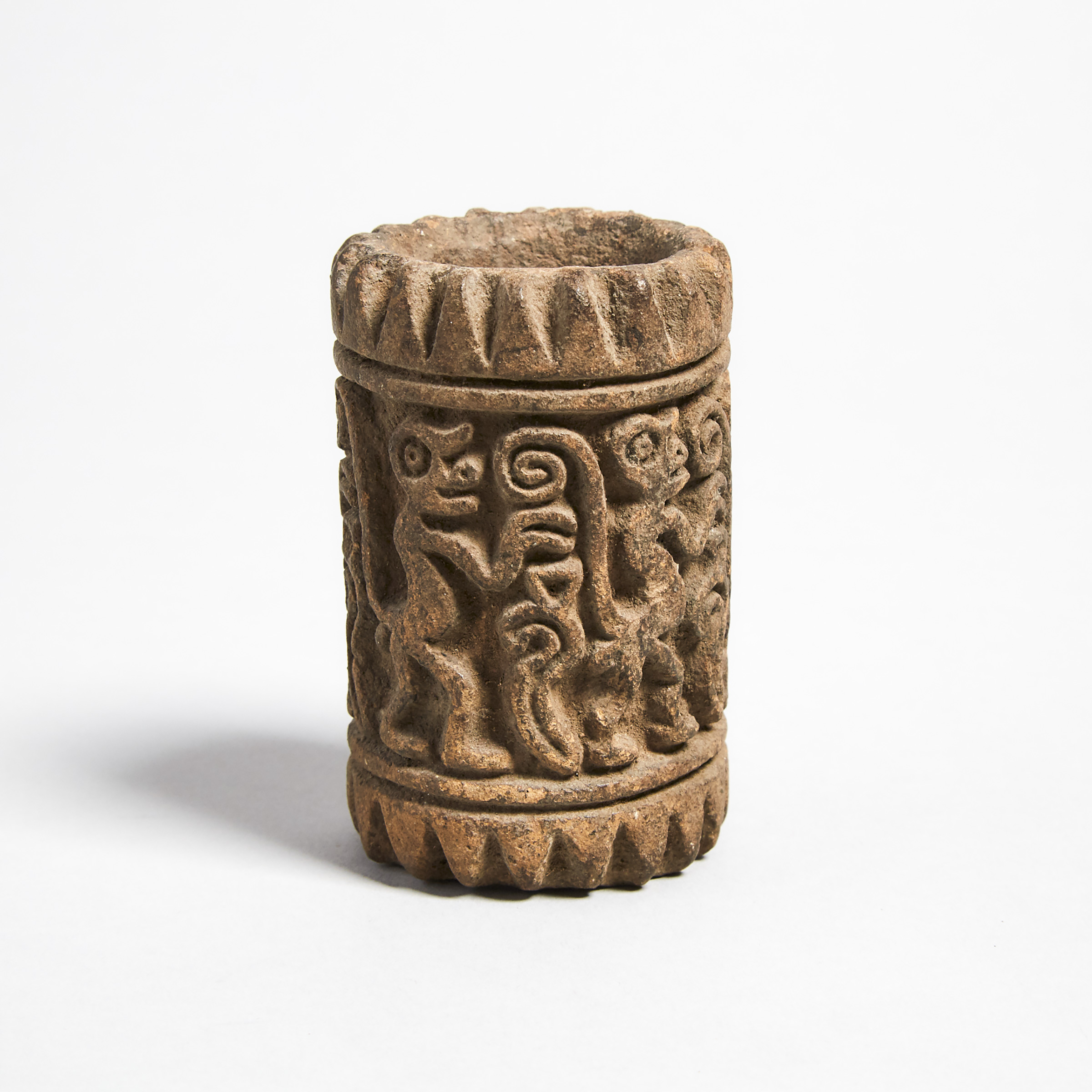 Manteno Pottery Roller Stamp with Monkey Parade, Ecuador 850-1600 A.D.
