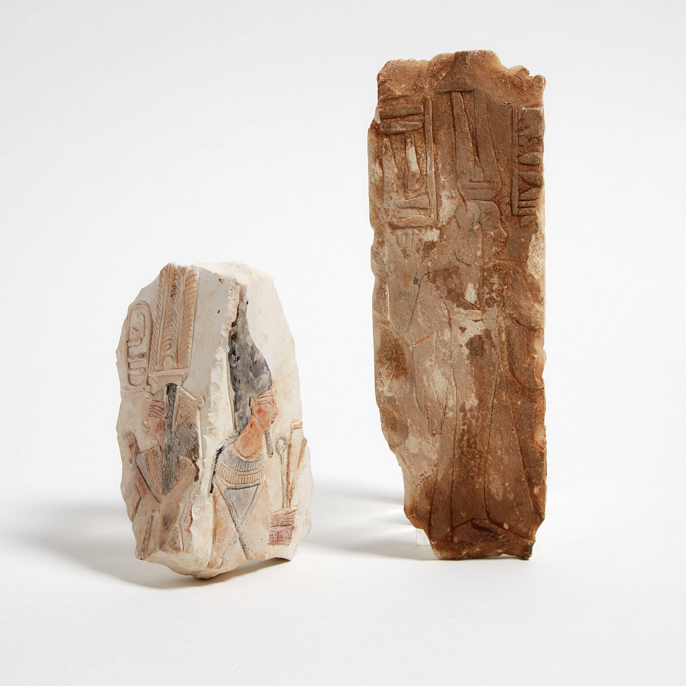 Two Ptolmaic Period Style Egyptian Painted Limestone Tomb Fragments