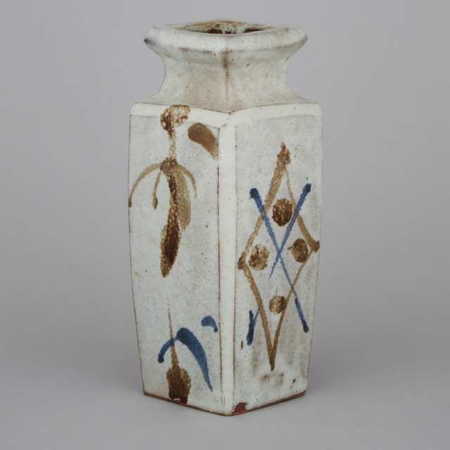 A Tall Mingei Square-Form Pottery Vase, Circa 1960
