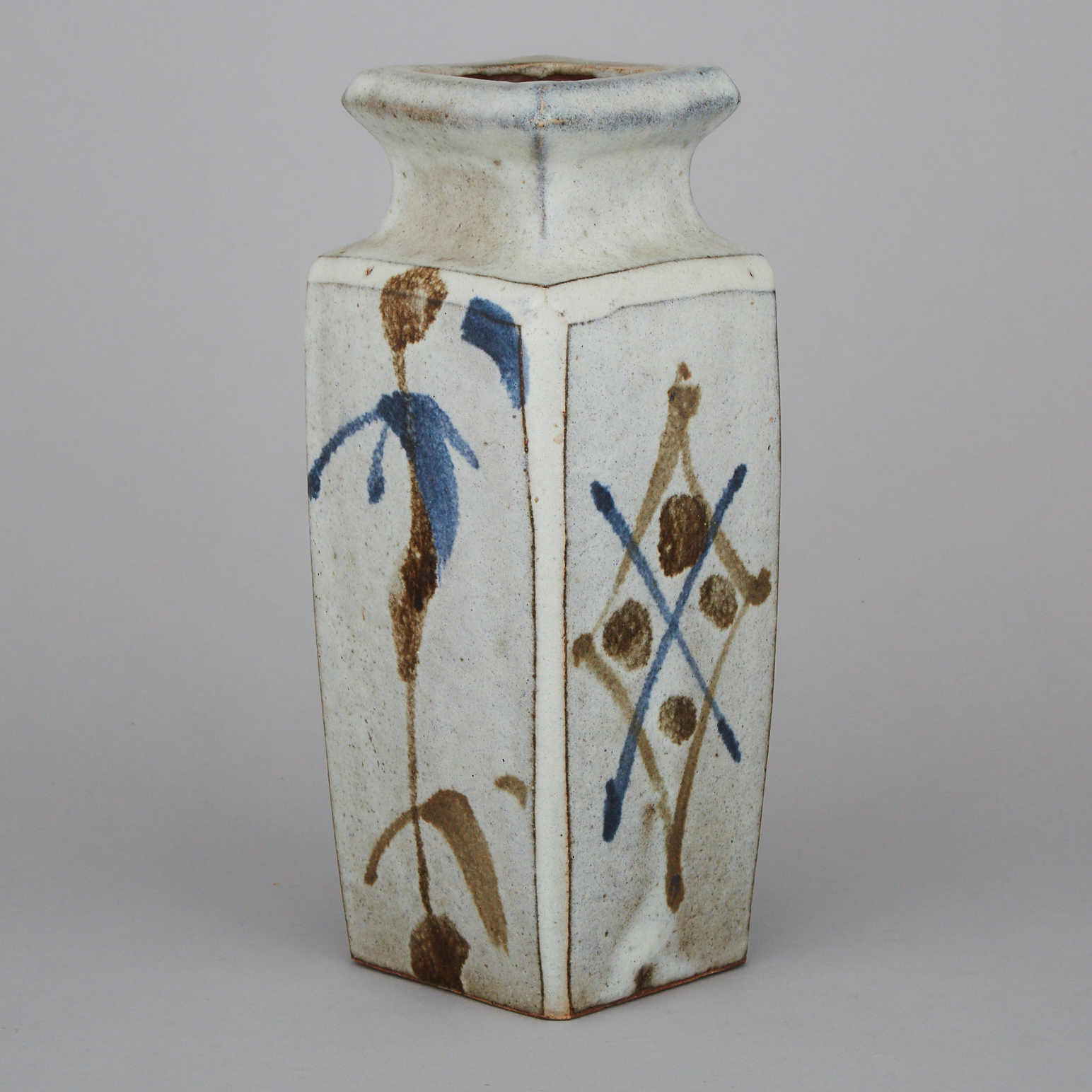 A Tall Mingei Square-Form Pottery Vase, Circa 1960