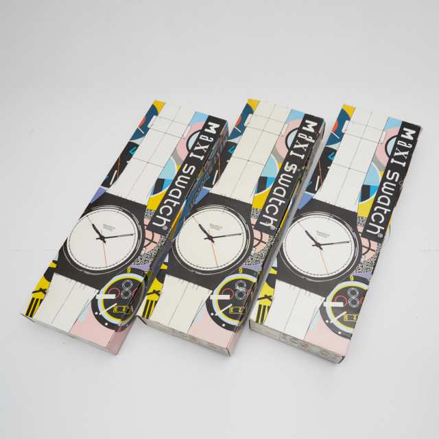 Three Swatch Watch "Maxi" Wall Clocks, late 20th century