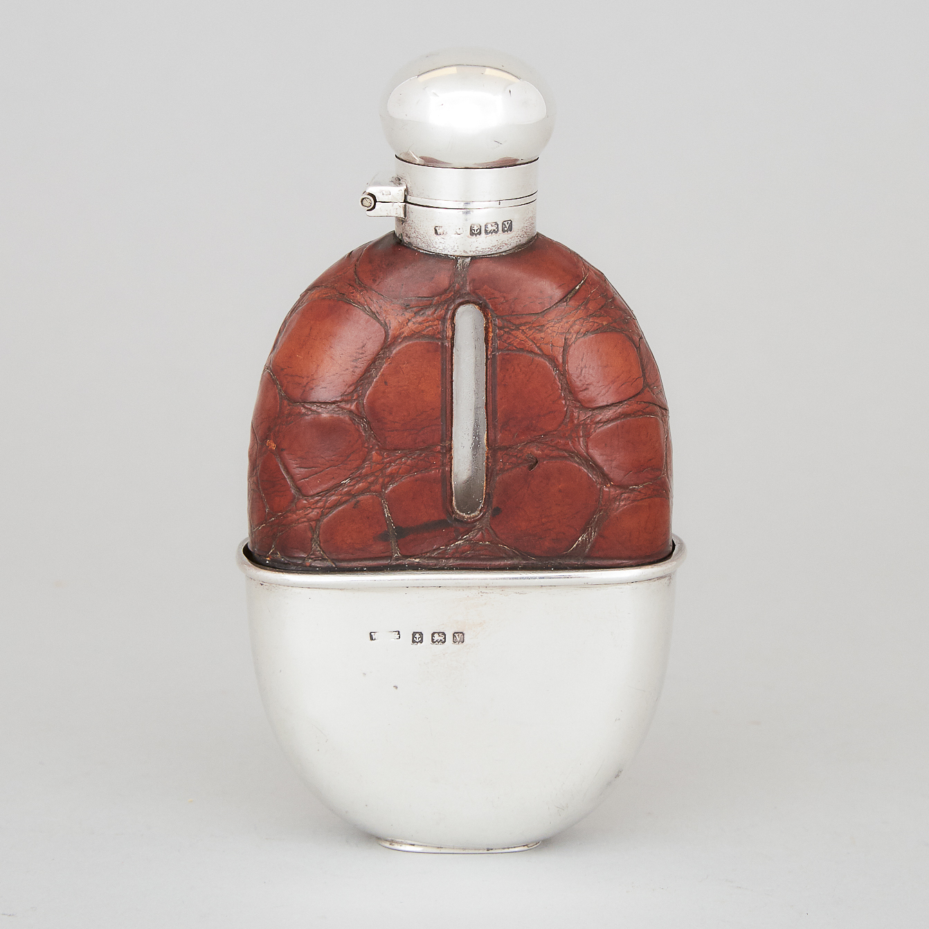 English Silver Mounted Spirit Flask, W.C. Grffiths, Birmingham, 1920/23