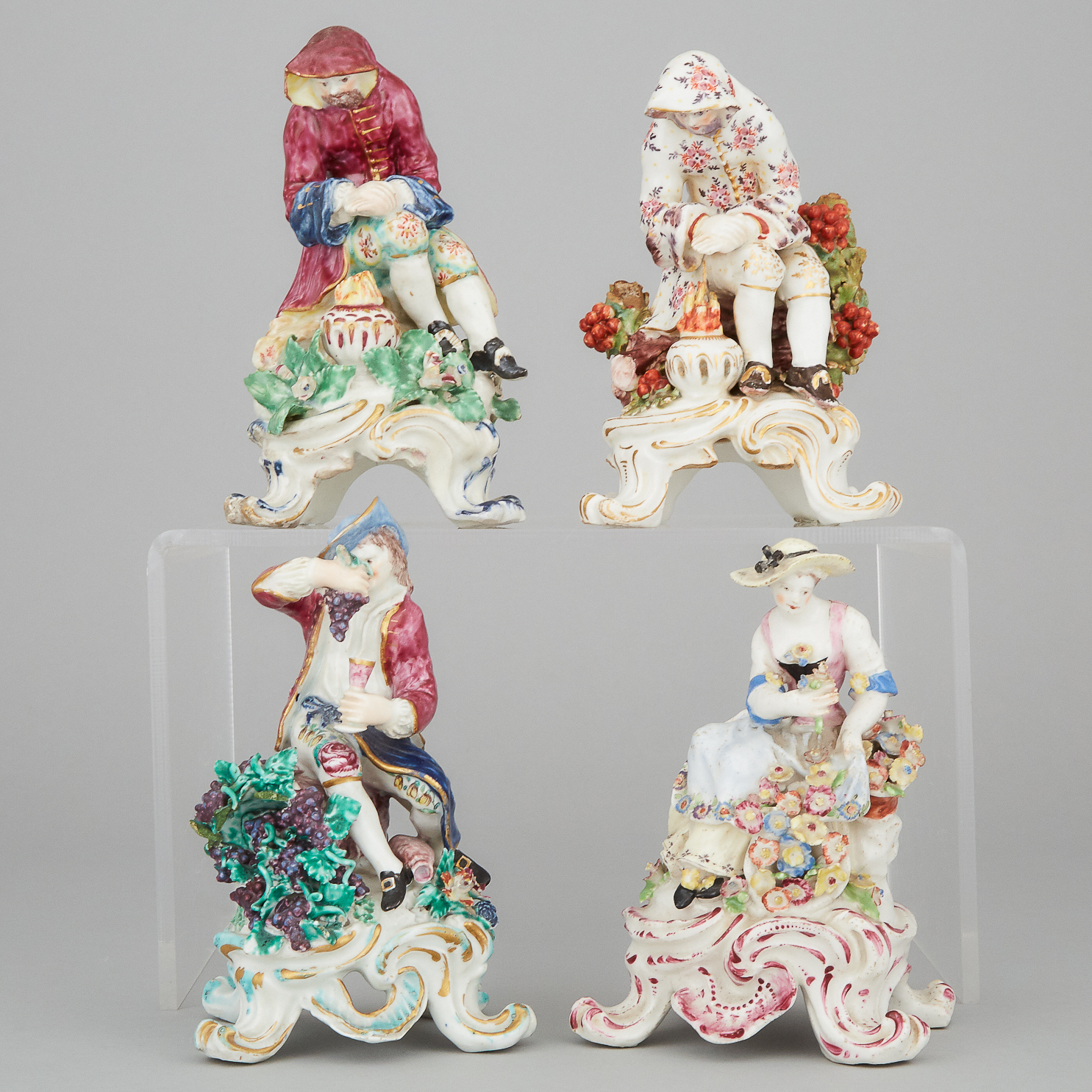 Assembled Group of Four Bow Figures Emblematic of the Seasons, c.1765