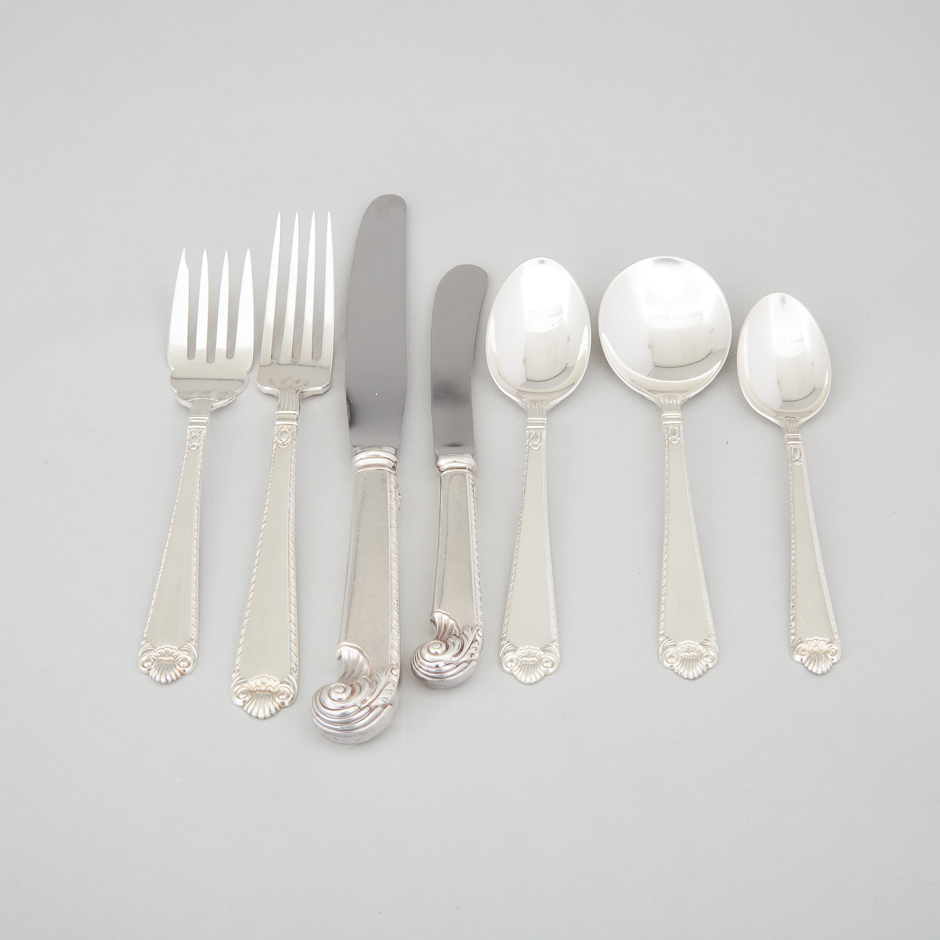 Canadian Silver 'George II Plain' Pattern Flatware Service, Henry Birks & Sons, Montreal, Que., 20th century
