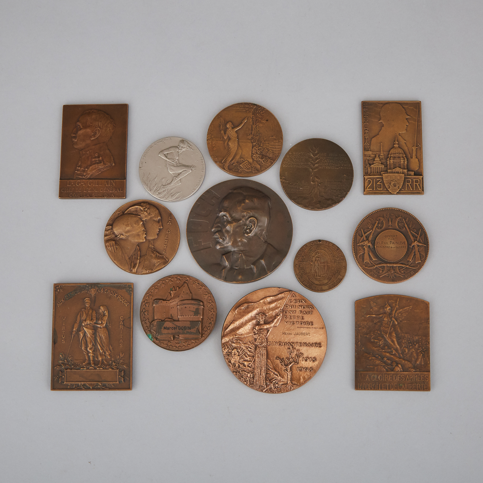 Collection of Mostly French Commemorative Bronze Medallions, early-mid 20th century