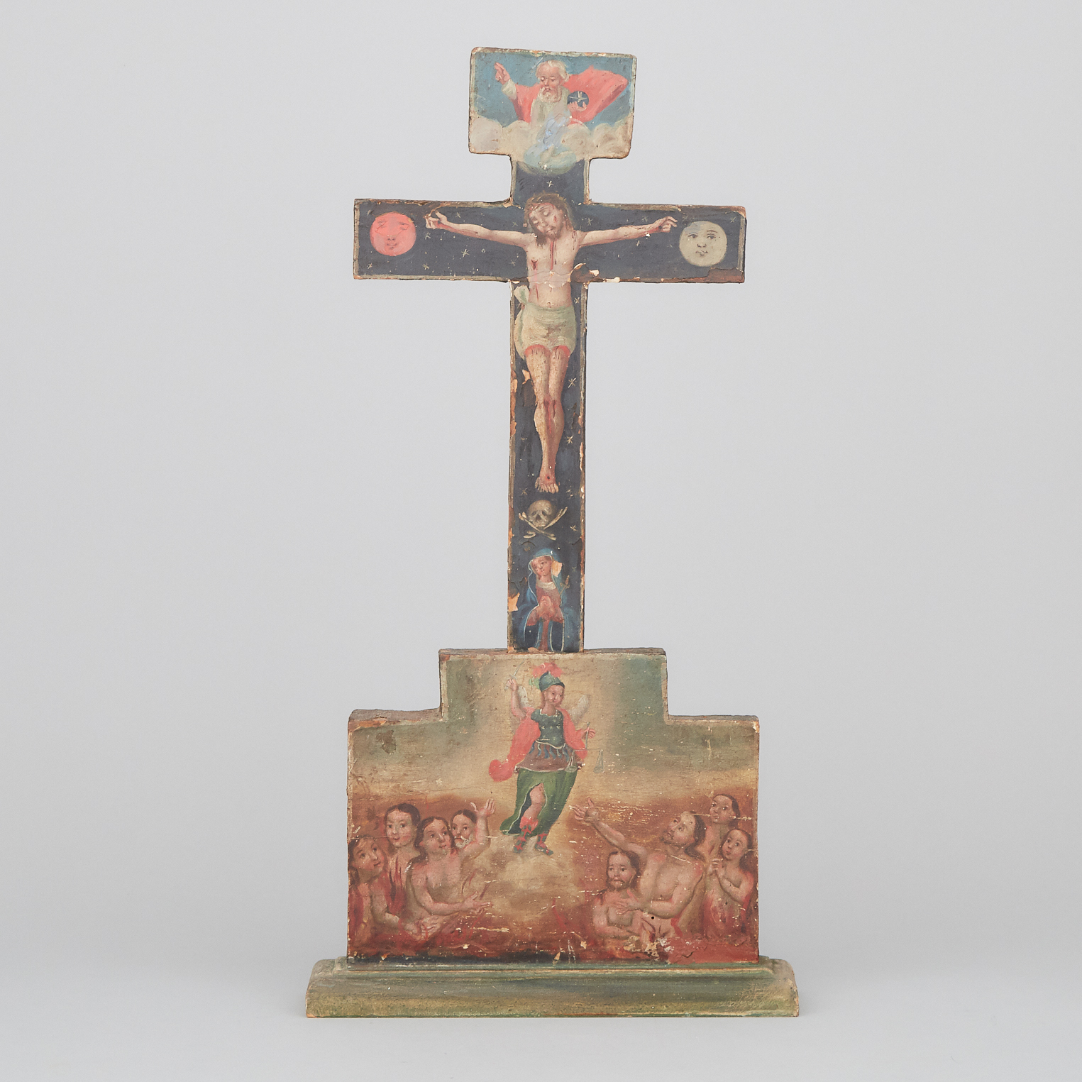 Spanish Colonial Painted Crucifix, 19th century
