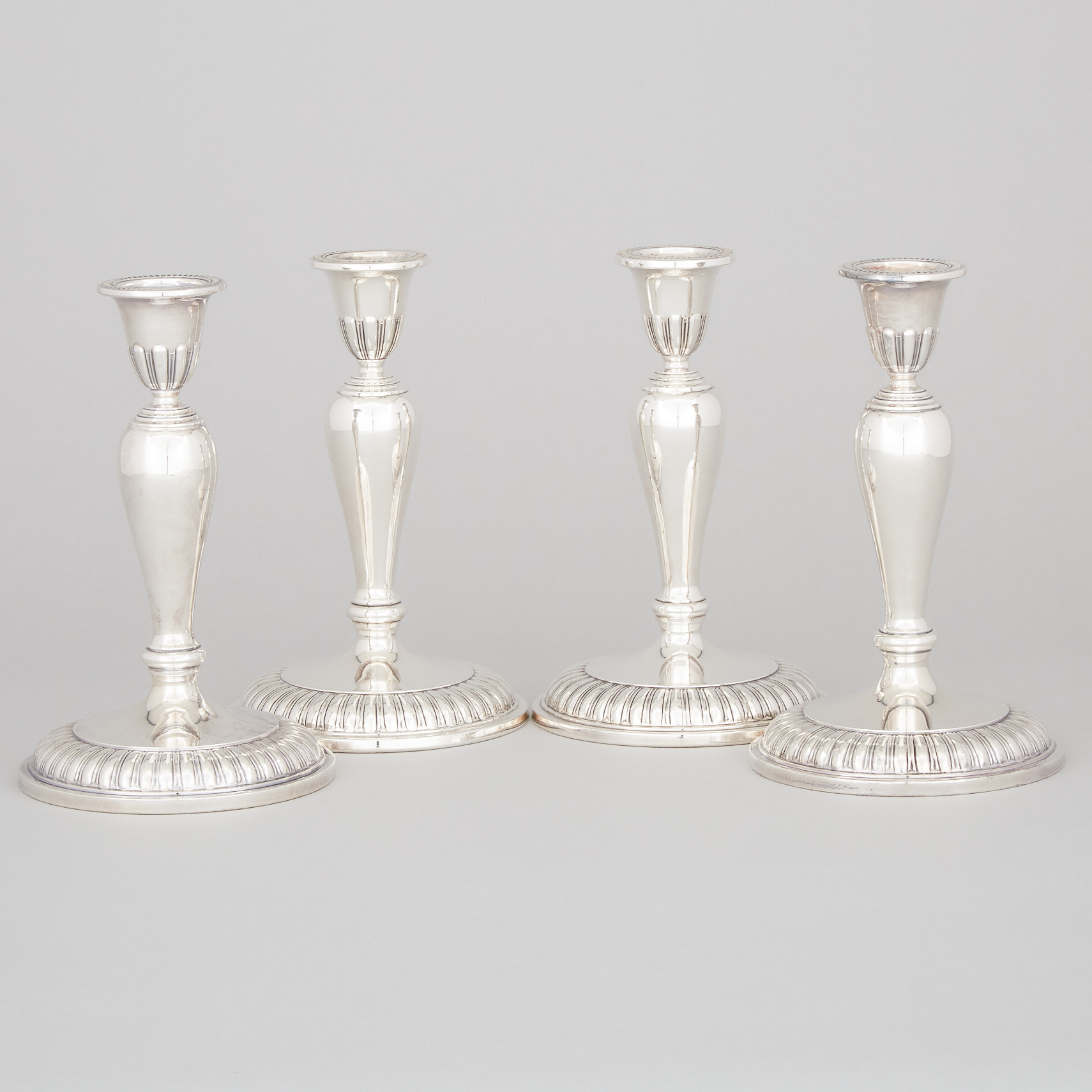 Set of Four Canadian Silver Table Candlesticks, Henry Birks & Sons, Montreal, Que., 1946-61