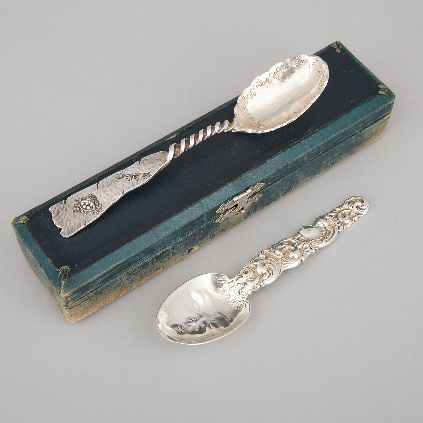 Two American Silver Novelty Spoons, Duhme & Co., Cincinnati, OH, and Whiting Mfg. Co., New York, N.Y., late 19th century