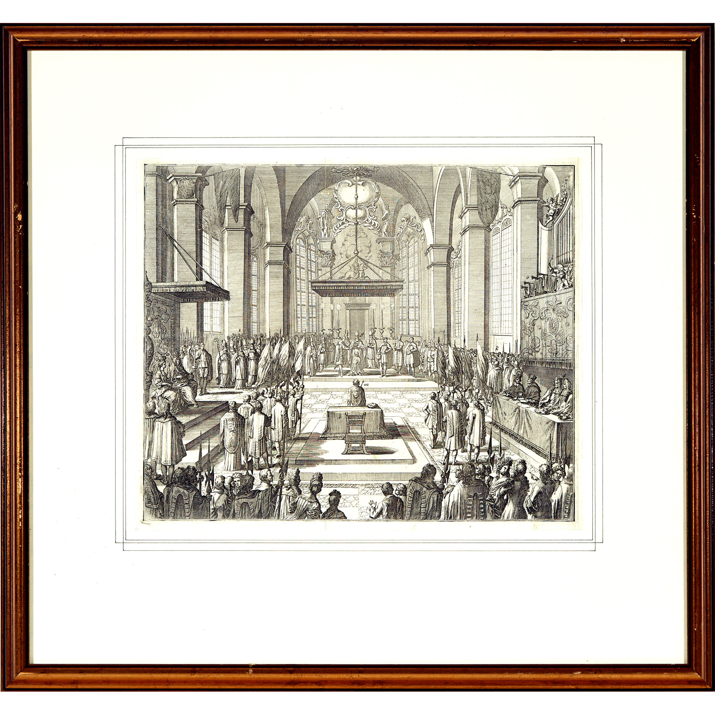 French Engraving of Church interior, 18th century