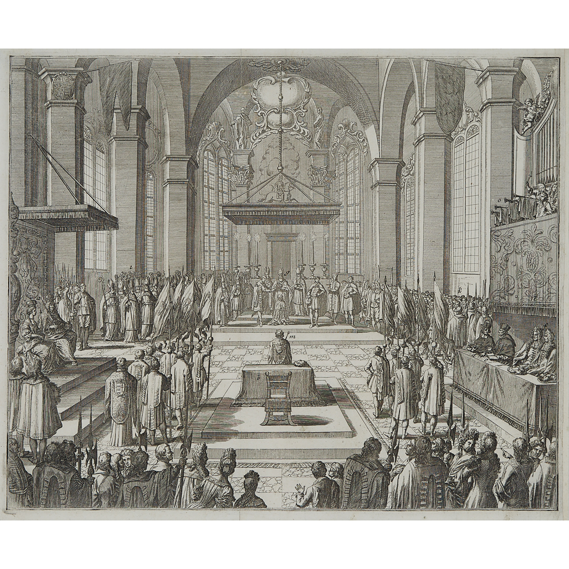French Engraving of Church interior, 18th century