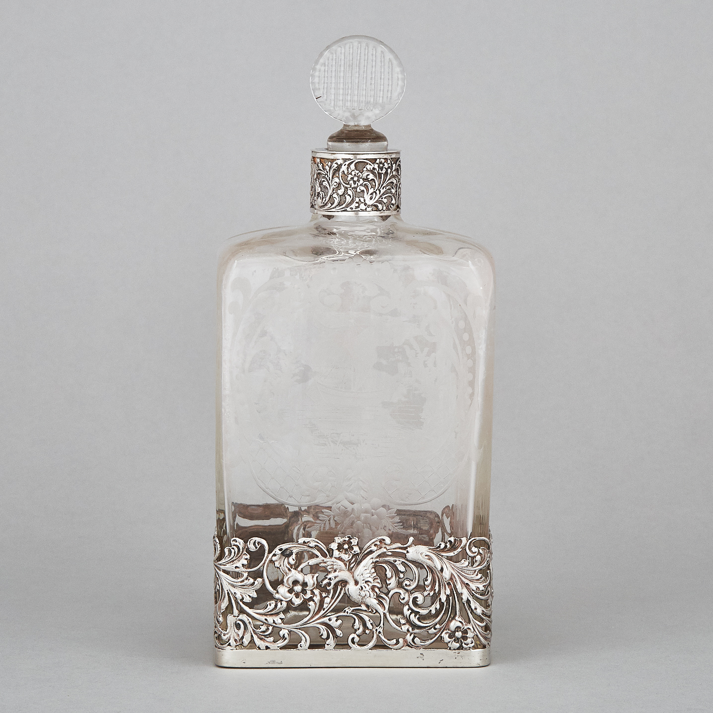 Dutch Silver Mounted Etched Glass Decanter, Amsterdam, 1931