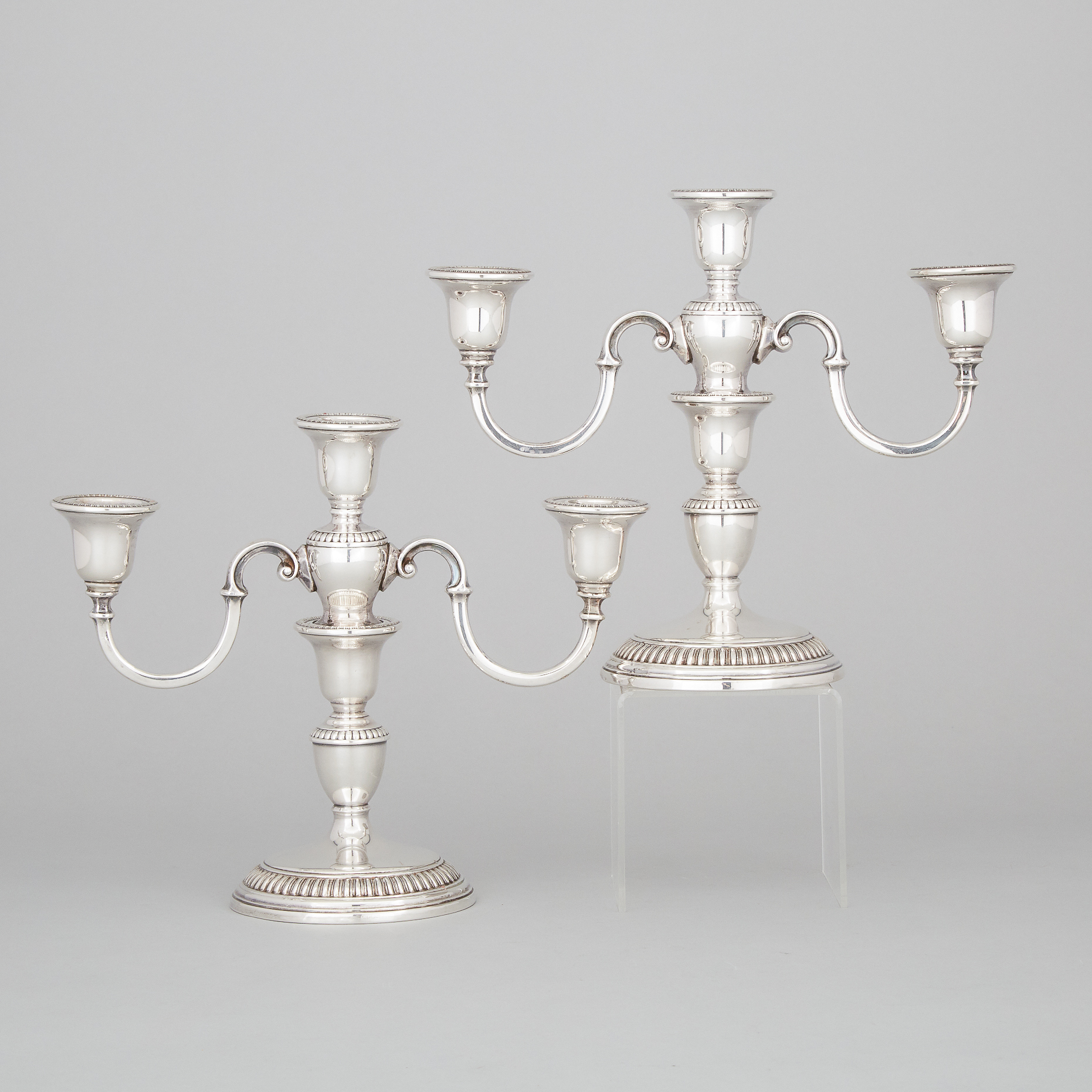 Pair of Canadian Silver Three-Light Candelabra, Henry Birks & Sons, Montreal, Que., 1971