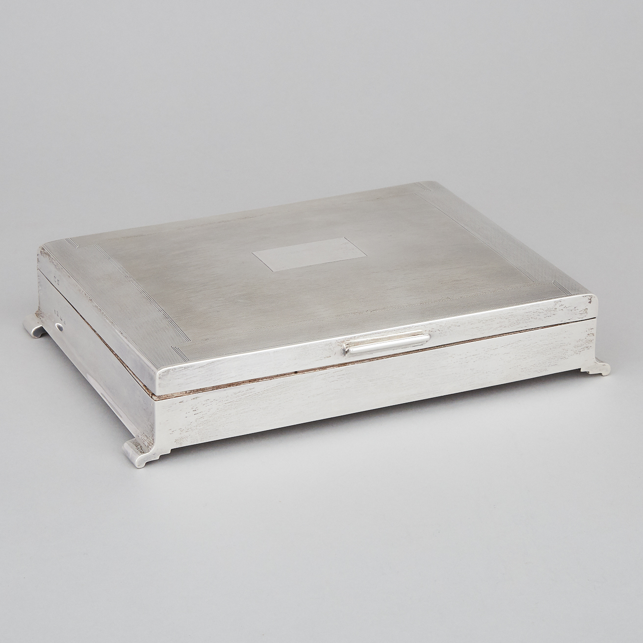 English Silver Rectangular Cigarette Box, Charles S. Green & Co., Birmingham, 1950