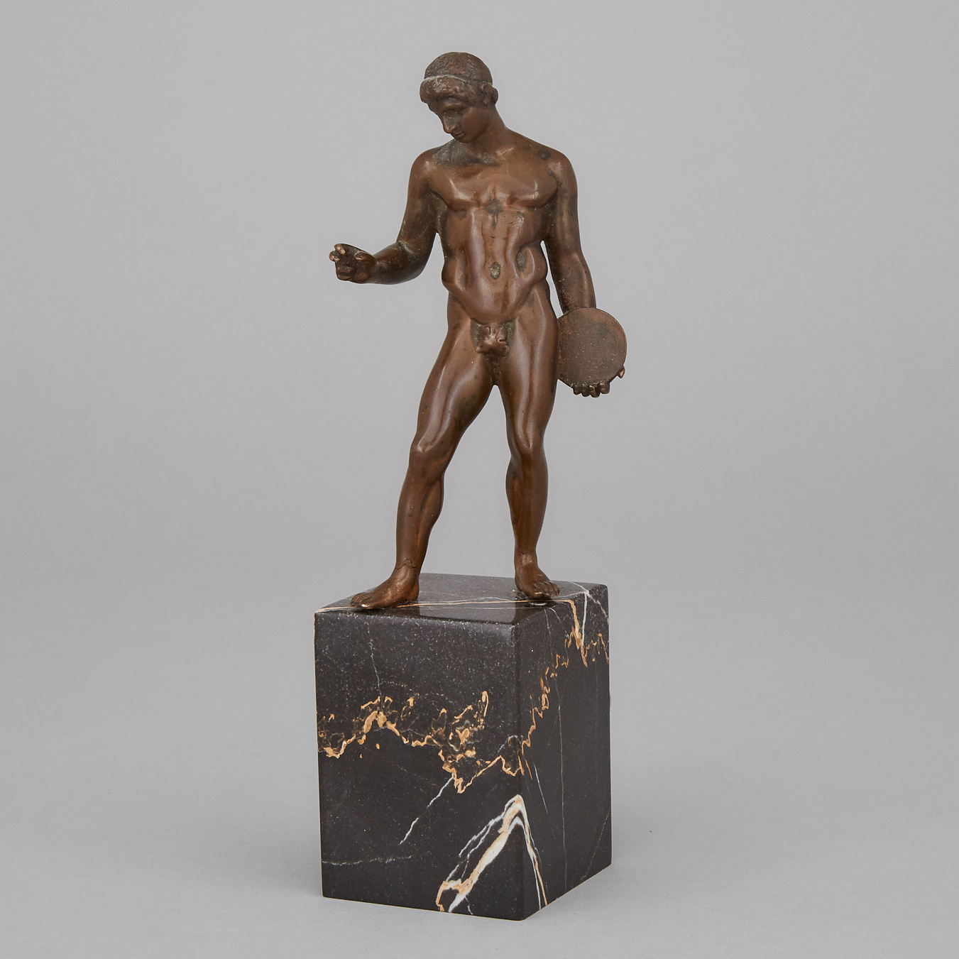 Small Patinated Bronze Figure of a Roman Discus Thrower, After the Antique, 19th/early 20th century