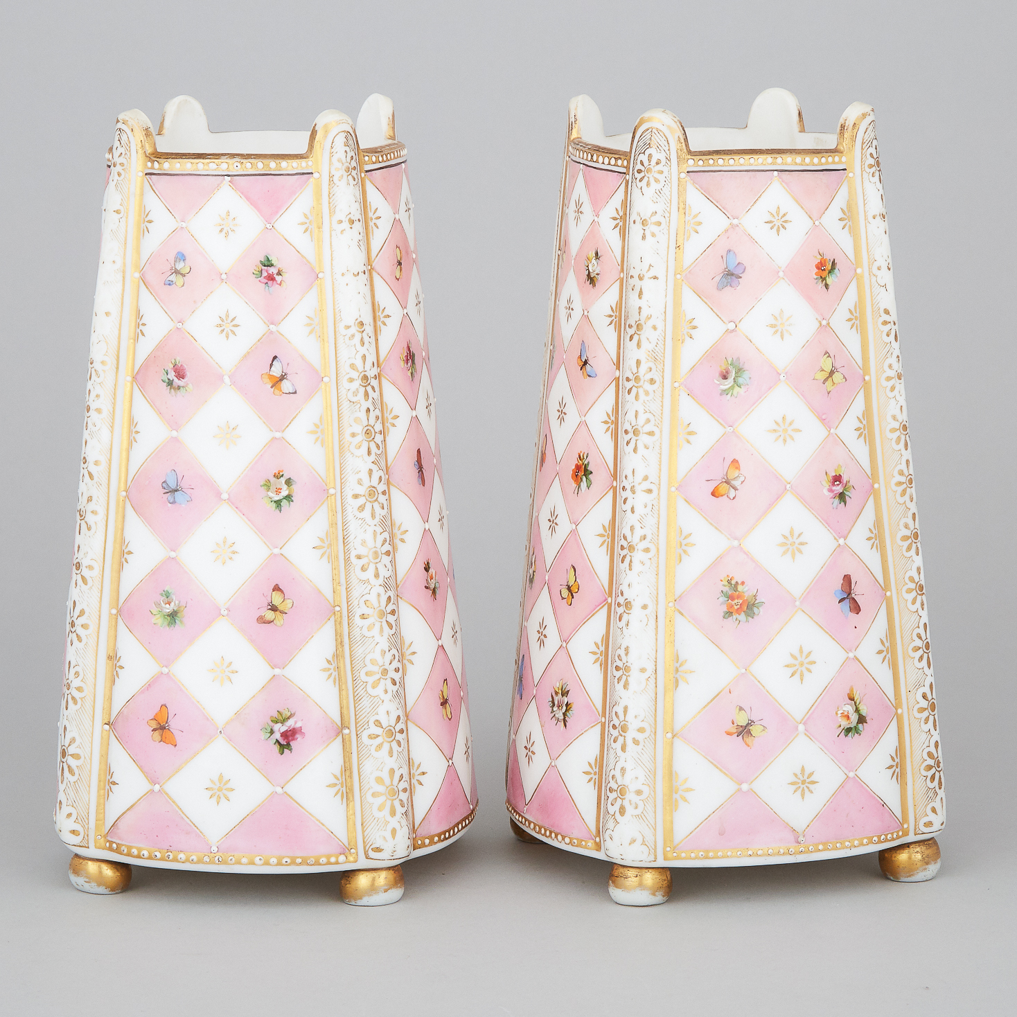 Pair of French Enameled and Gilt Opaline Glass Vases, late 19th century