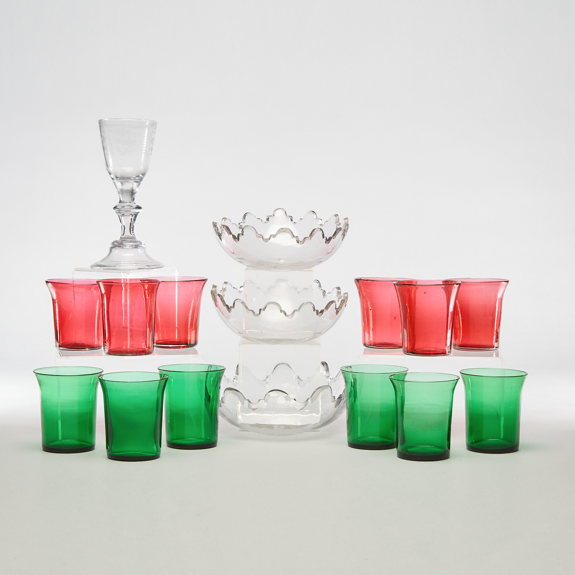 Group of English and Continental Cut, Etched and Coloured Glass, 19th century