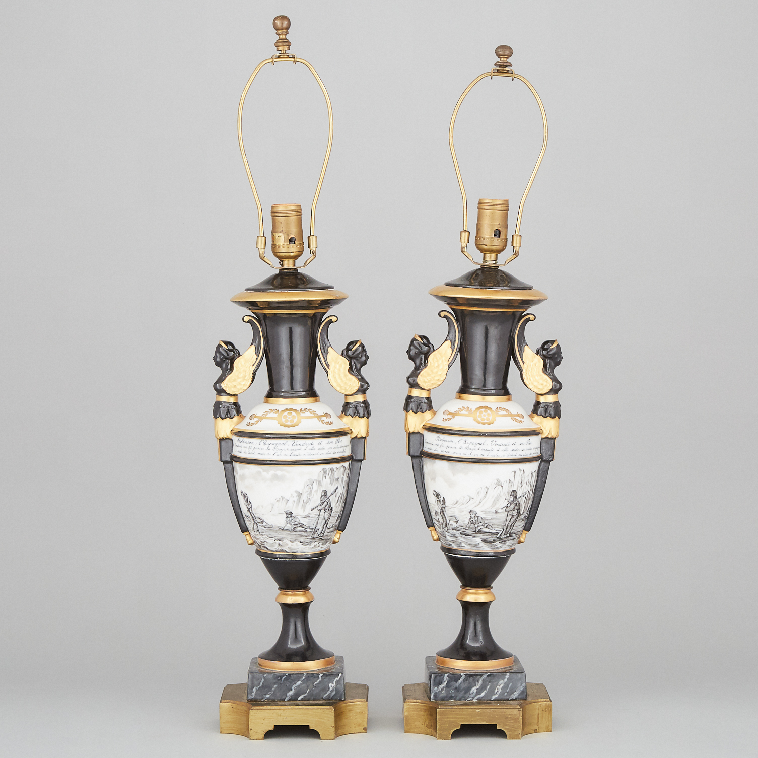 Pair of Paris Porcelain Urn Form Table Lamps, mid 20th century