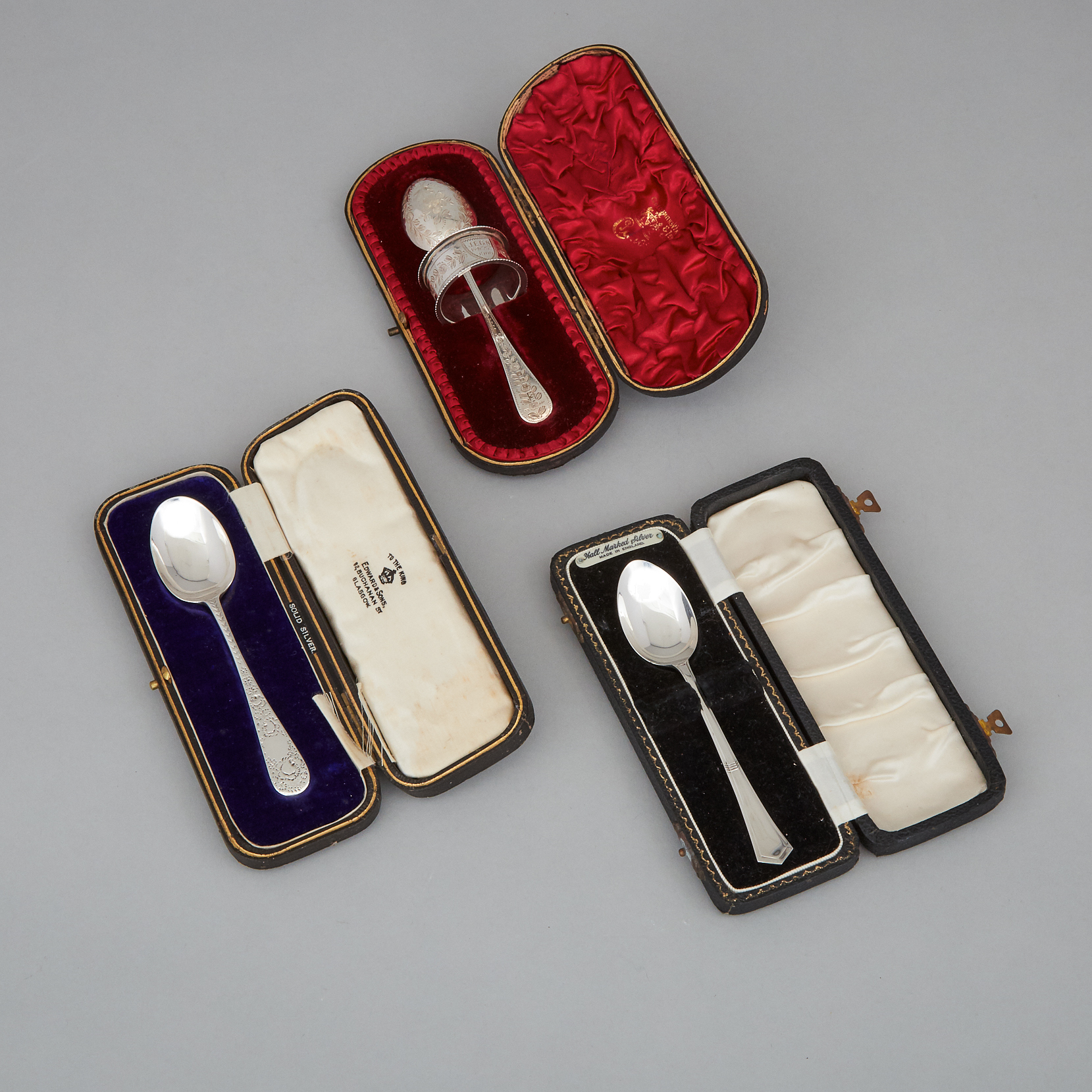 Three English Silver Spoons and a Napkin Ring, Birmingham and Sheffield, 1898-1958