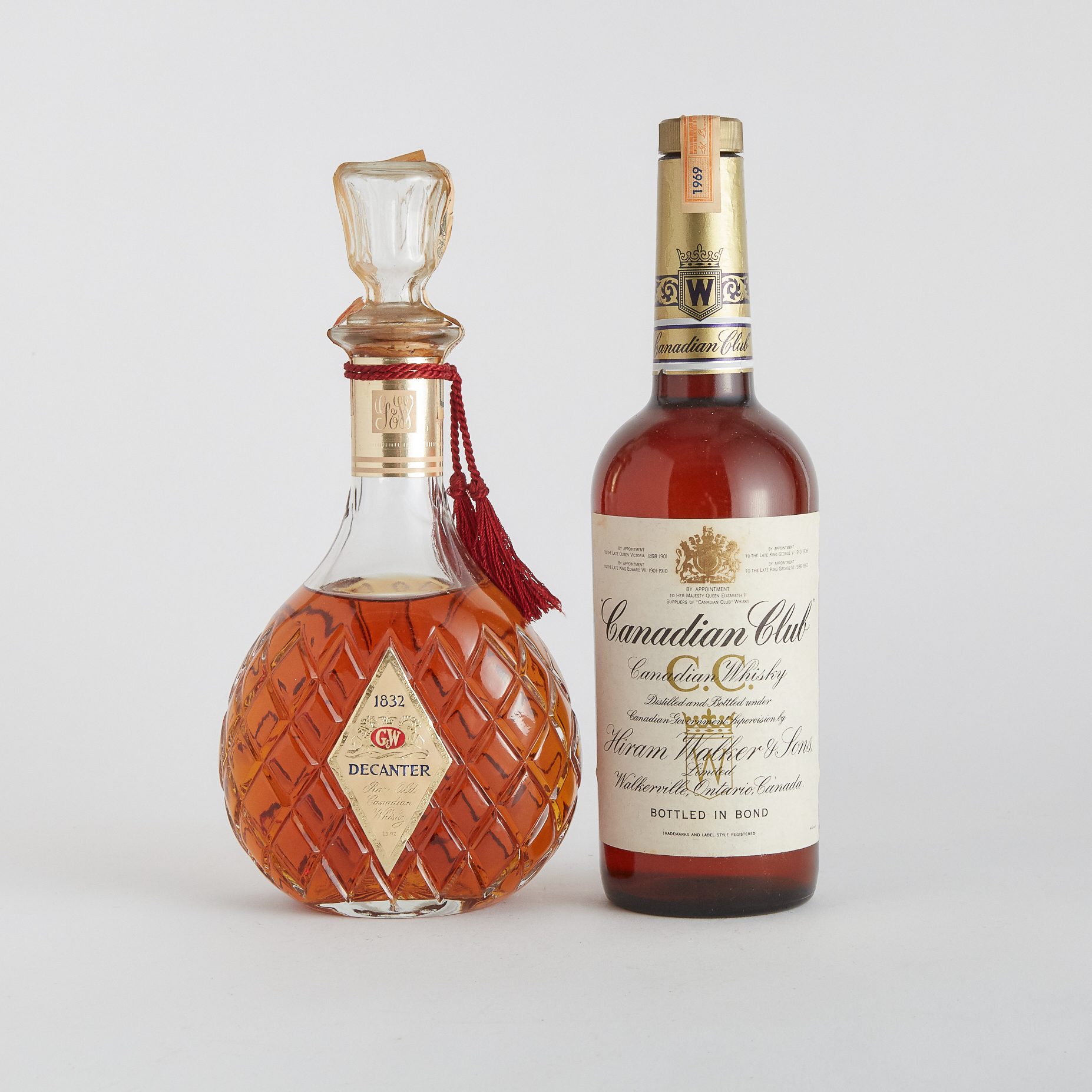 CANADIAN CLUB CANADIAN WHISKY (ONE 750 ML)
GOODERHAM & WORTS RARE OLD CANADIAN WHISKY (ONE 25 OZ)