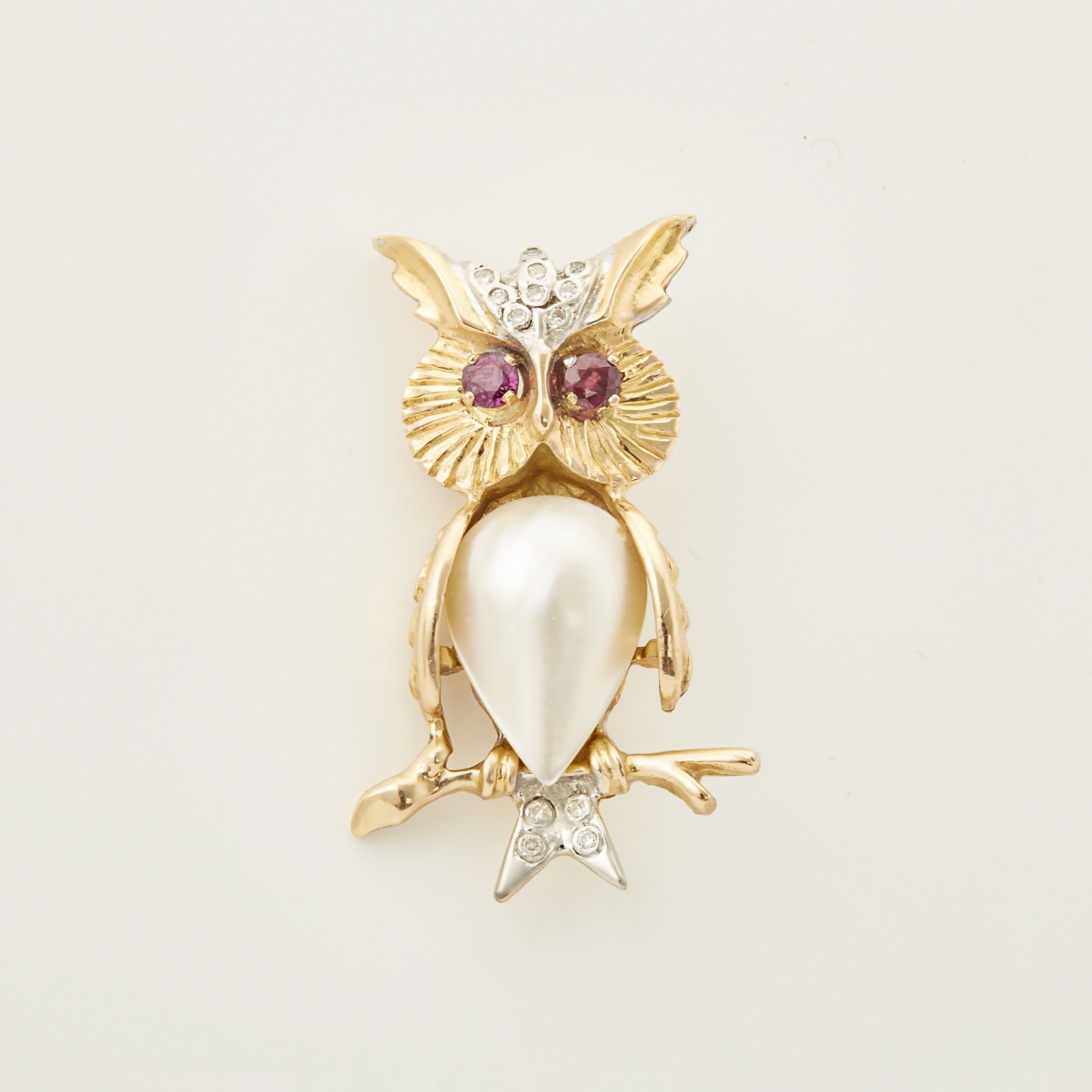 18k Yellow & White Gold Owl Brooch