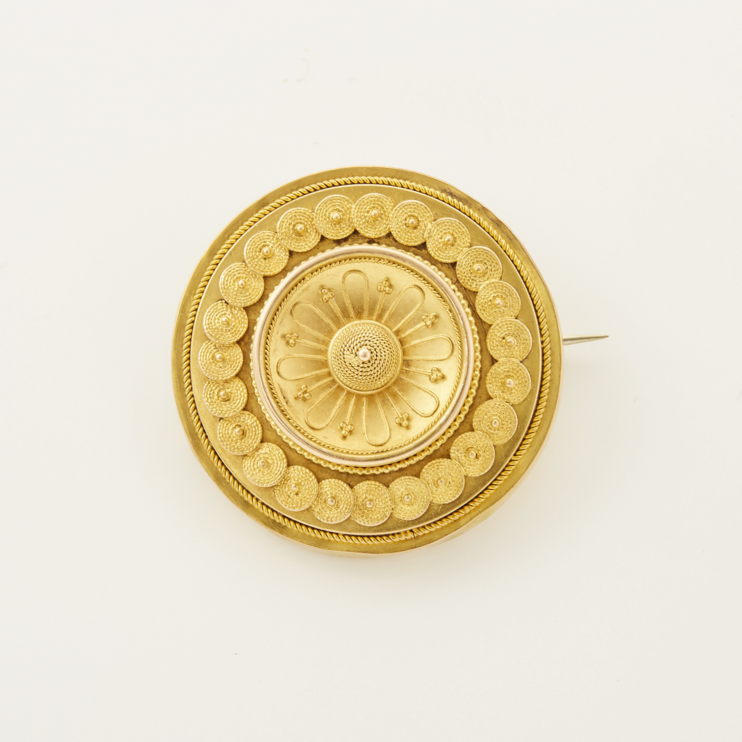 19th Century 14k Yellow Gold Circular Brooch Pendant