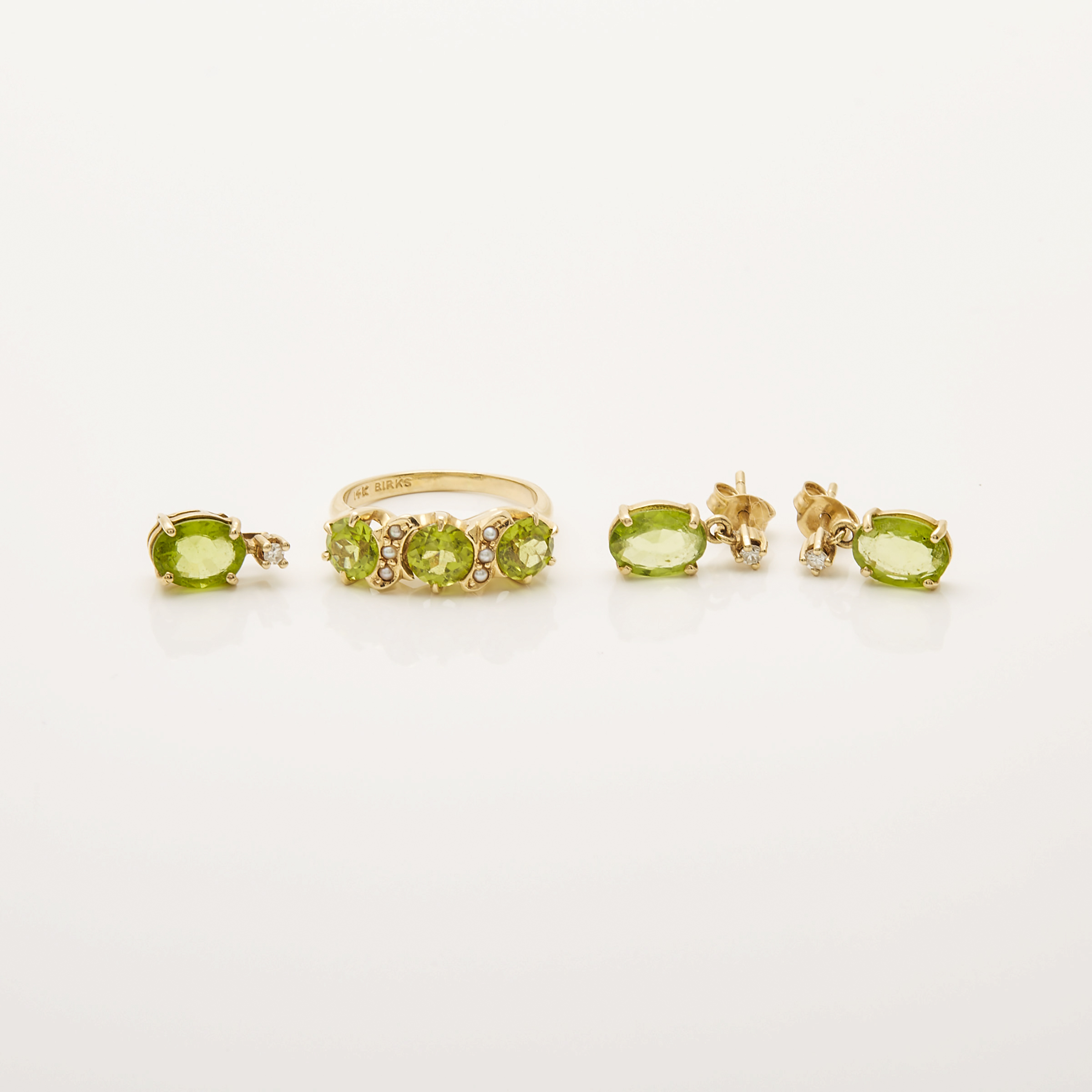 14k Yellow Gold Pair of Earrings, Pendant & Birks Ring