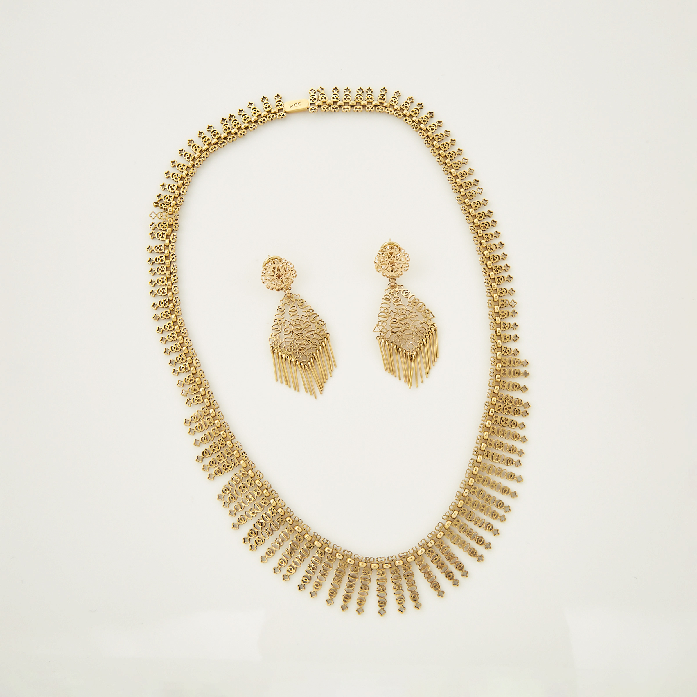 Portuguese 800 Grade Gold Filigree Fringe Necklace