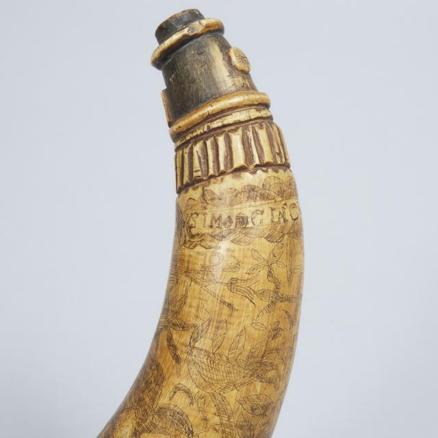 French and Indian War Engraved Powder Horn of Simon Glaschow, 1763