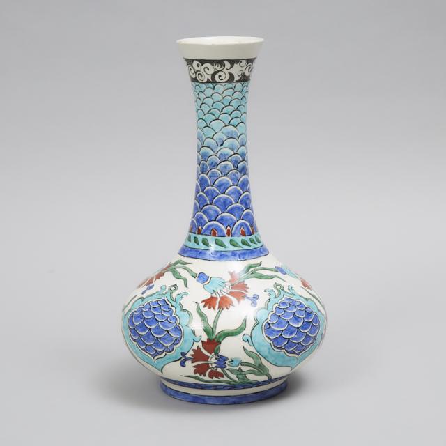Iznik Style Bottle Vase by Paul Milet Pottery, Sèvres, France, early 20th century