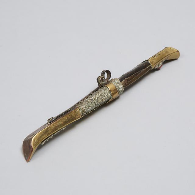 Tibetan Brass, Copper and Silver Mounted Lothi Knife, c.1900