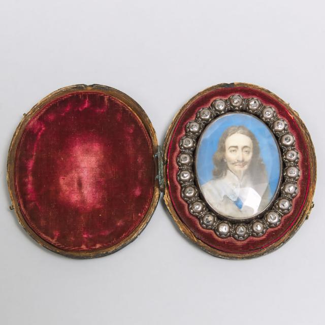 'Stuart Crystal' Charles I of England Diamond Mounted Silver and Gold Mourning Slide, mid 17th century