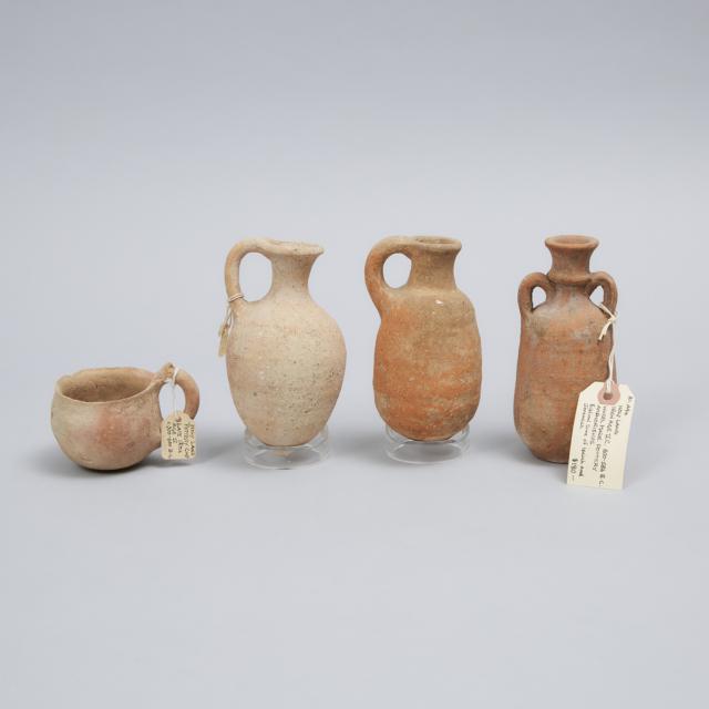 Four Pieces Levantine-Holy Land Pottery, Iron Age to Roman Period, 800 B.C.-100 A.D.