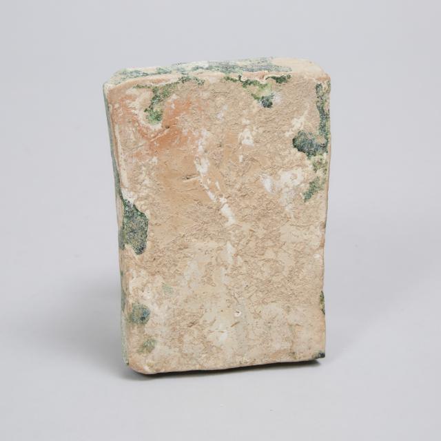Seljuk Empire Green Glazed Relief Moulded Pottery Border Tile, Persia, 12th century