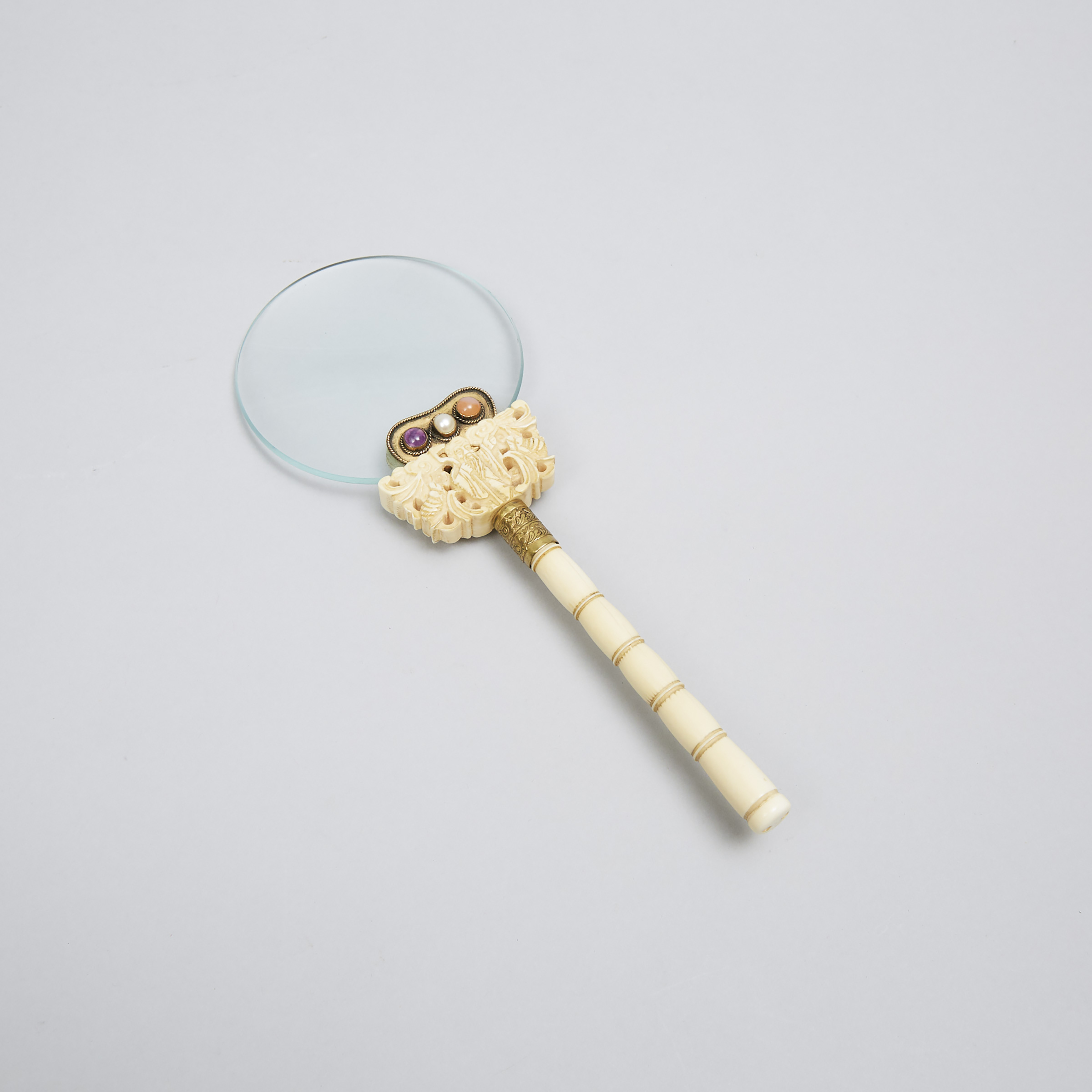 Chinese Turned and Carved Ivory Magnifying Glass, early 20th century
