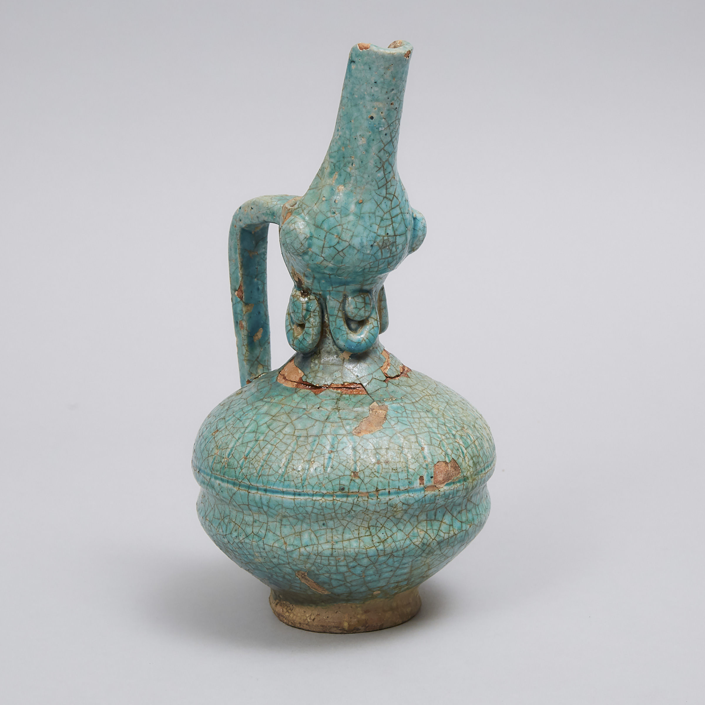 Kashan Turquoise Glazed Fritware Bird-Form Ewer, 12th/13th century