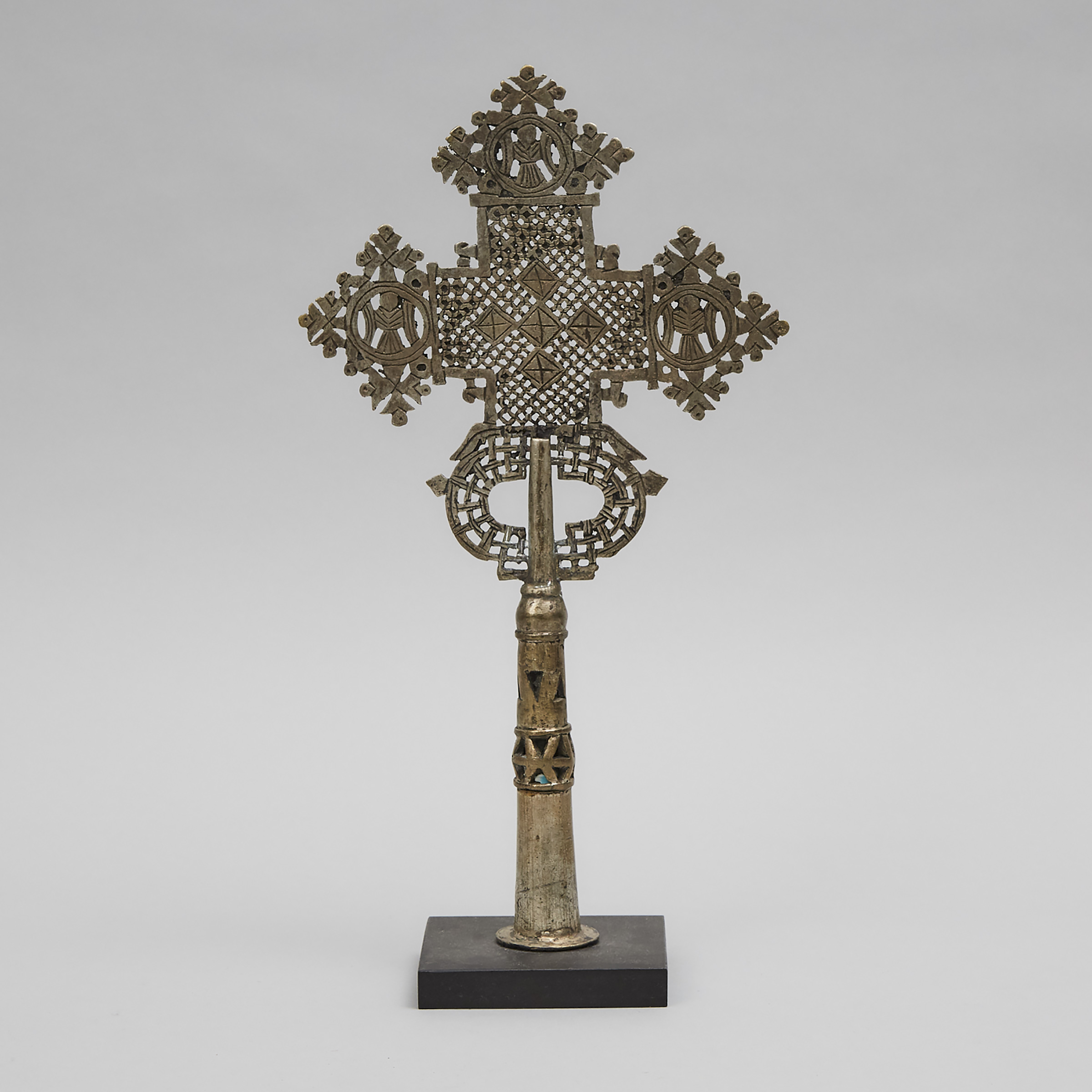 Abyssinian/Ethiopian Silvered Brass Coptic Procession Cross, early-mid 20th century