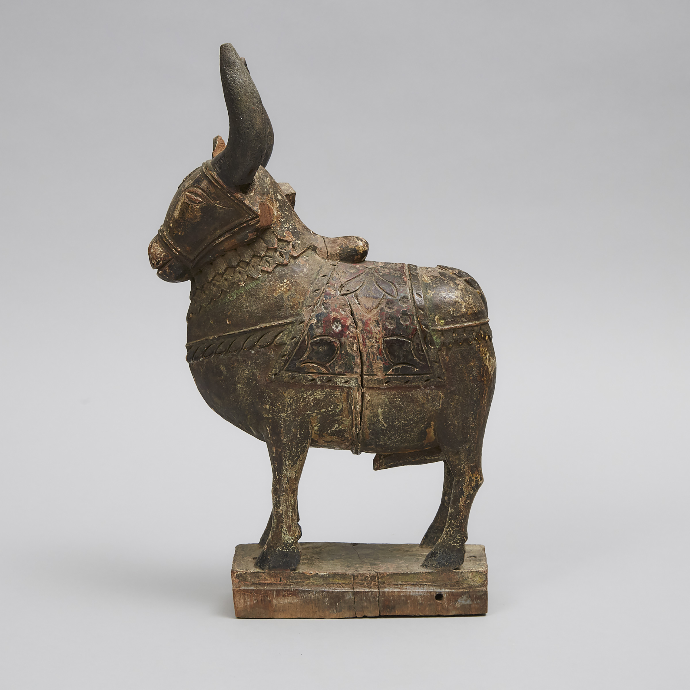 Hindu Carved and Polychromed Model of the Sacred Bull 'Nandi', 18th/19th century
