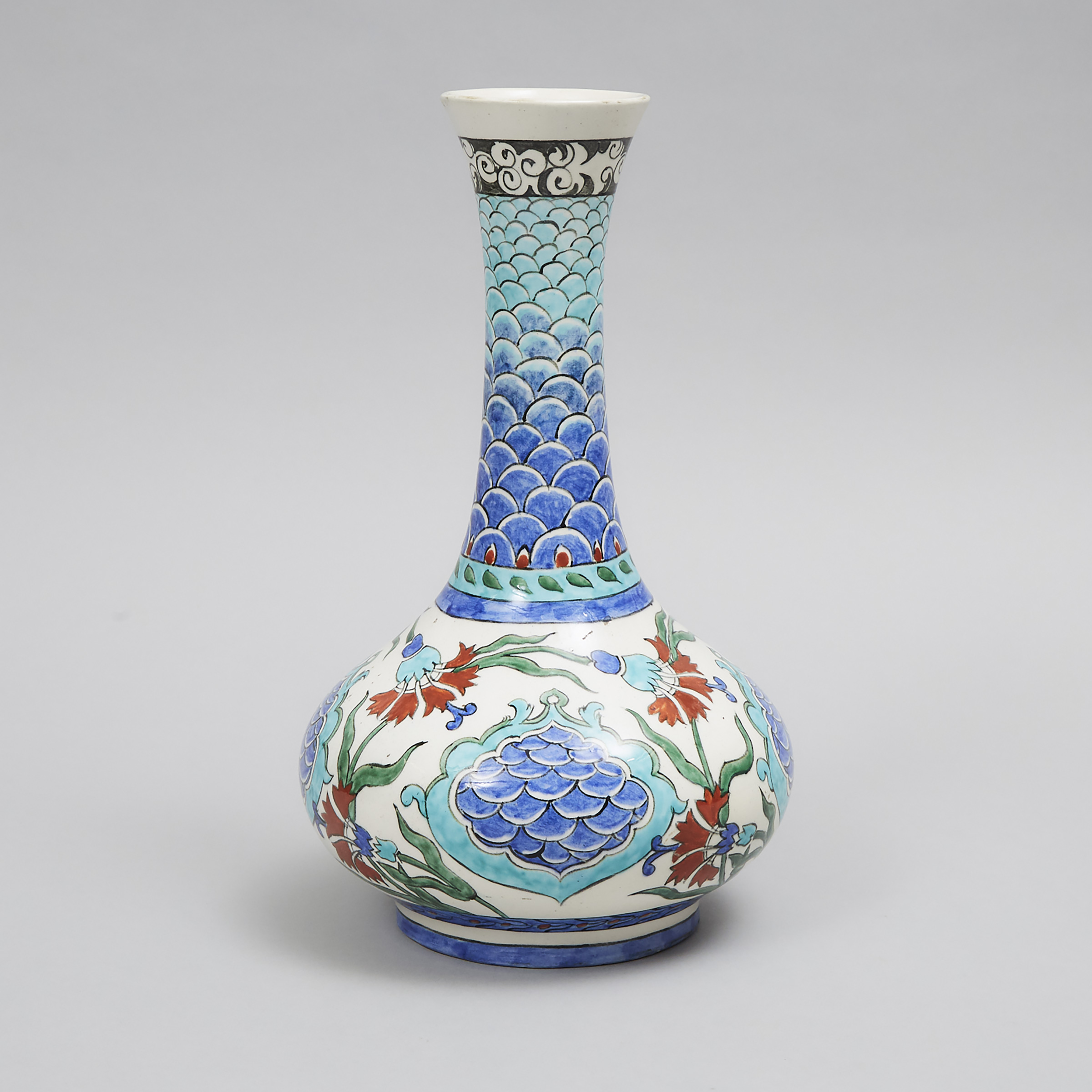 Iznik Style Bottle Vase by Paul Milet Pottery, Sèvres, France, early 20th century
