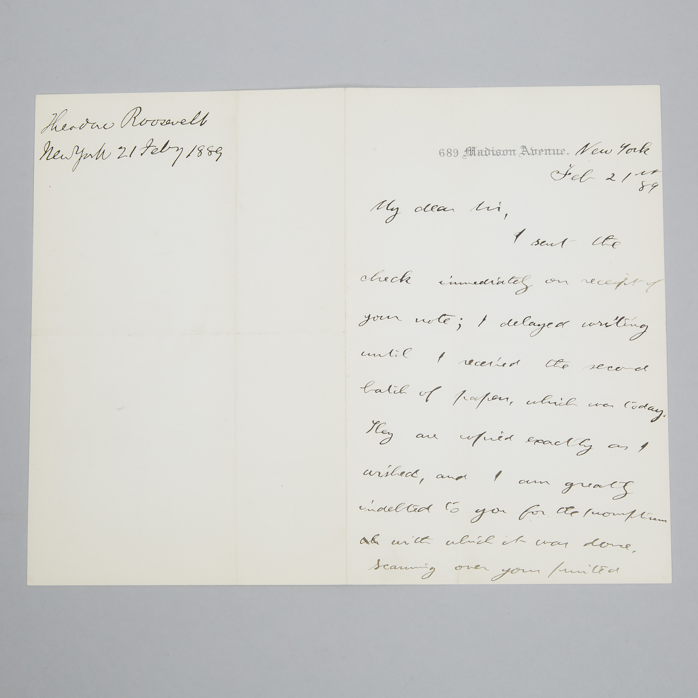 Theodore Roosevelt Autograph Letter Signed, to Douglas Brymner, Feb. 21st, 1889