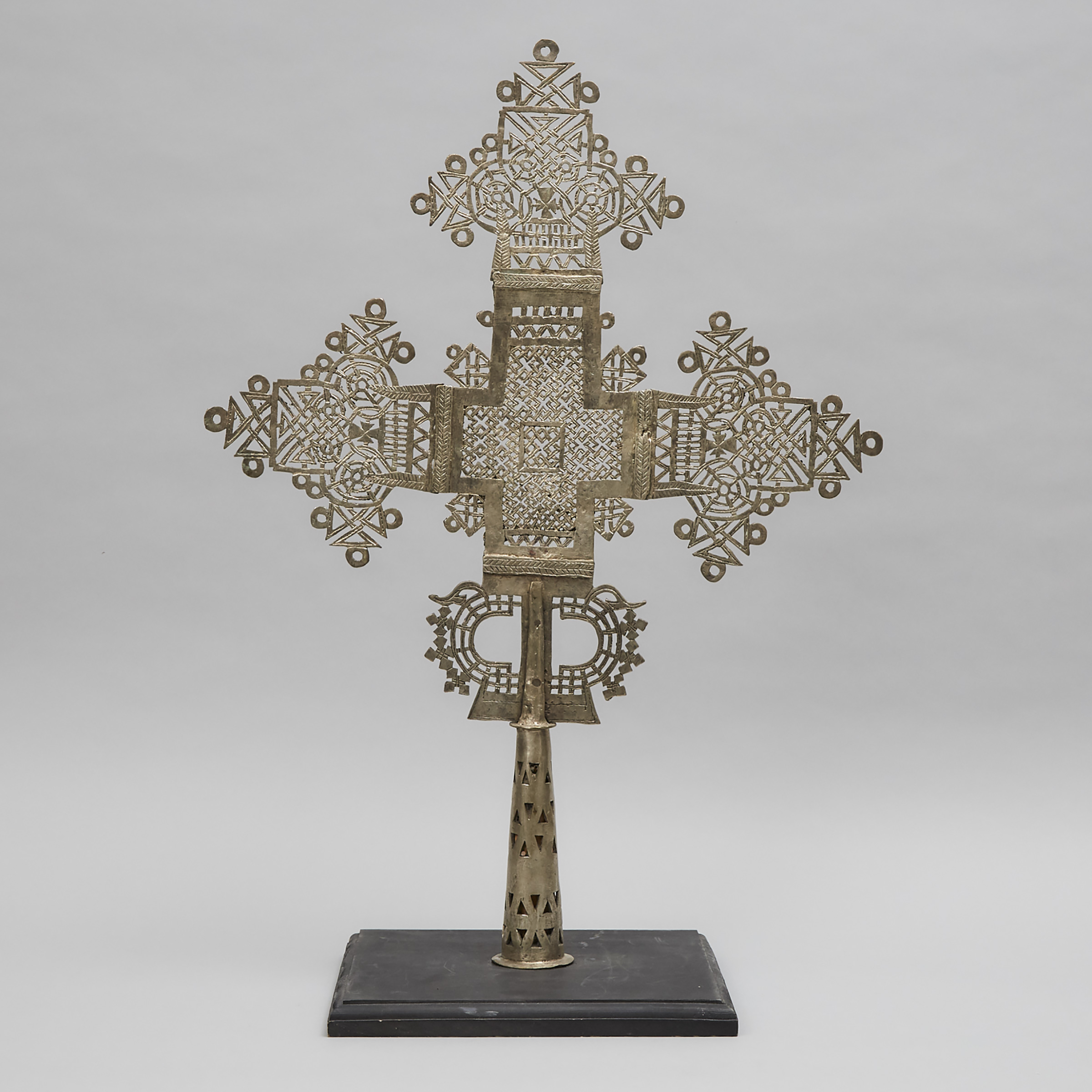 Large Abyssinian/Ethiopian Silvered Brass Coptic Procession Cross, early-mid 20th century
