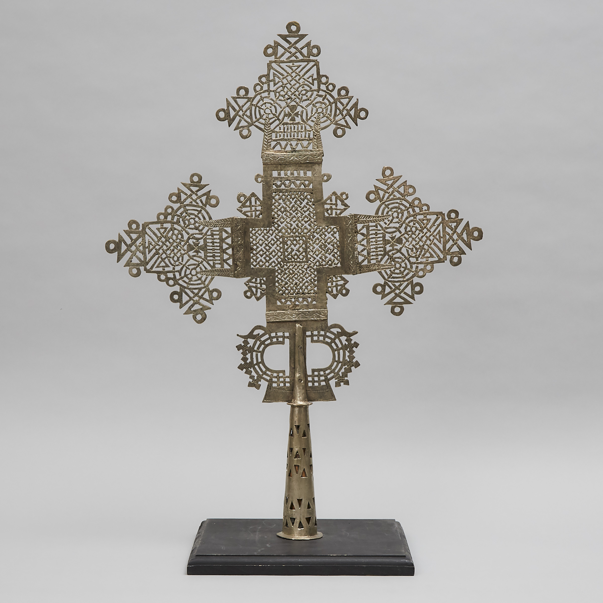 Large Abyssinian/Ethiopian Silvered Brass Coptic Procession Cross, early-mid 20th century