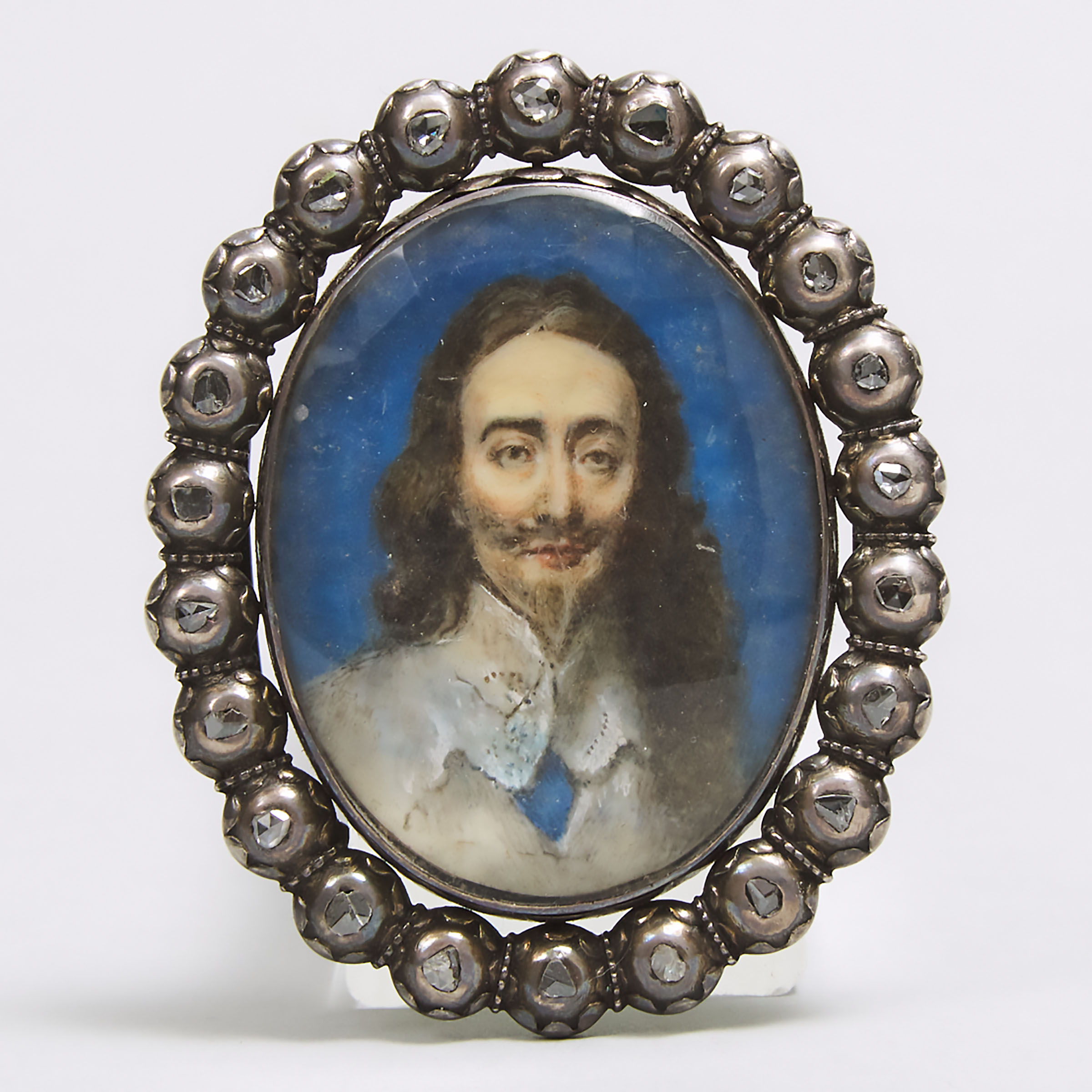 'Stuart Crystal' Charles I of England Diamond Mounted Silver and Gold Mourning Slide, mid 17th century