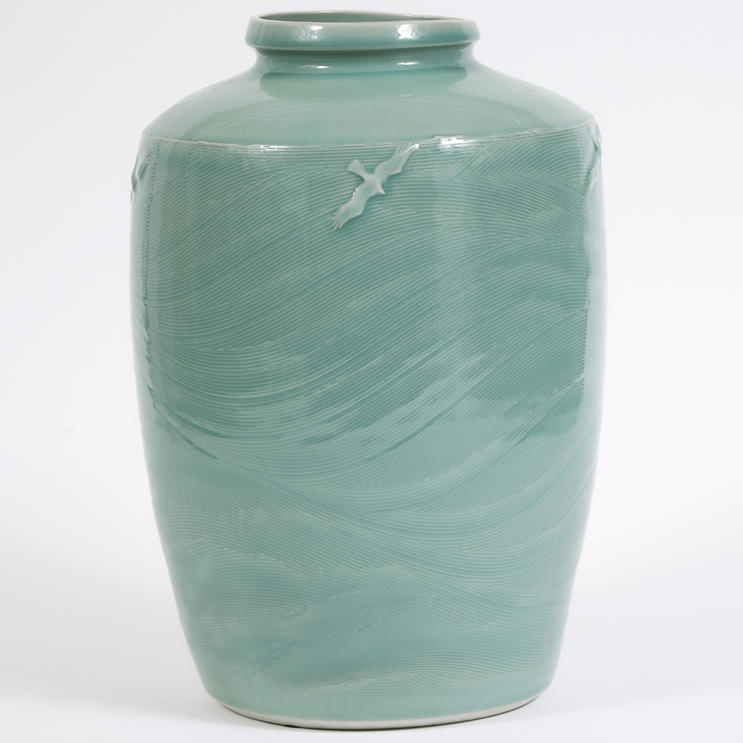 Harlan House (Canadian, b.1943), Large Moulded and Celadon Glazed Vase, 1988