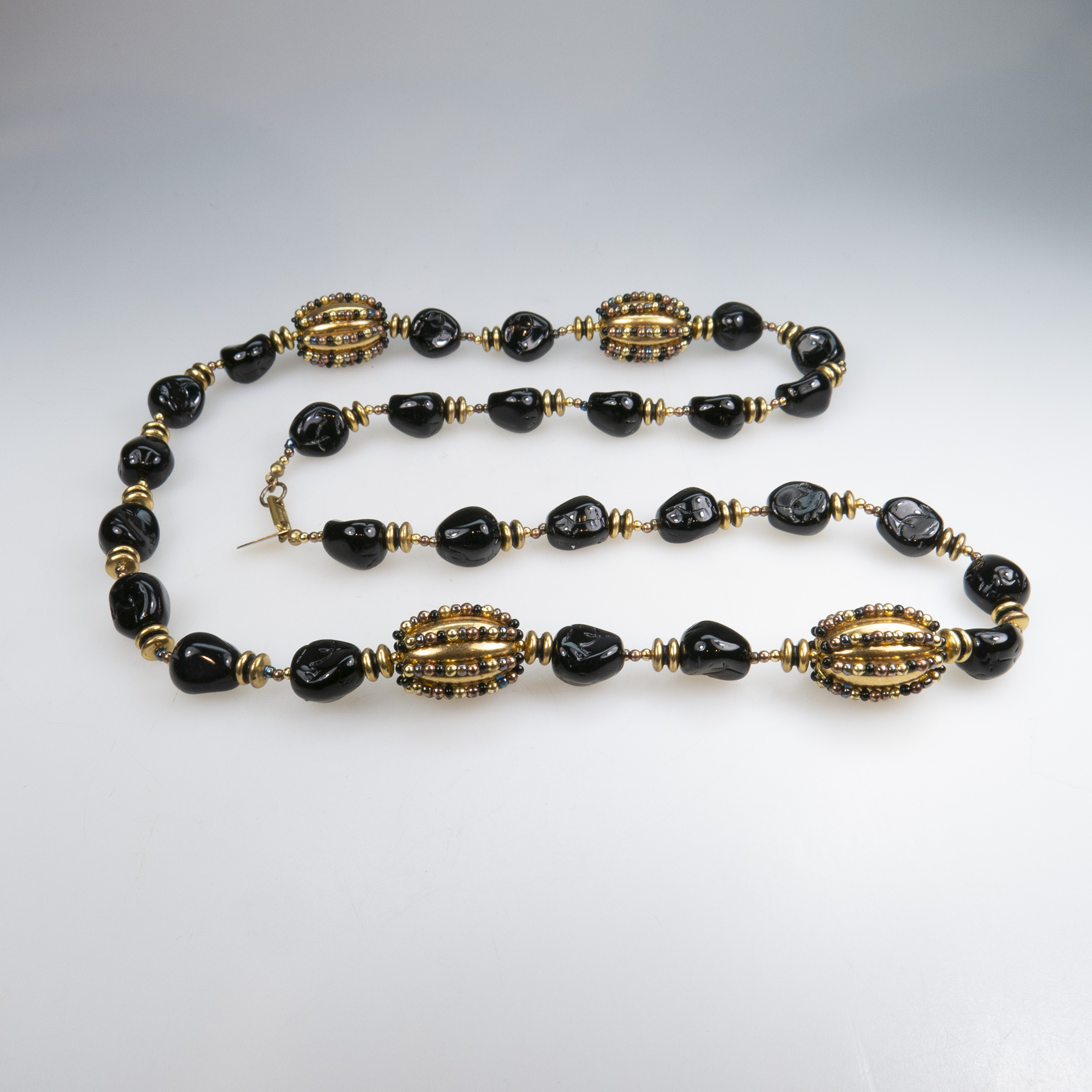 Miriam Haskell Brass And Black Glass Bead Necklace