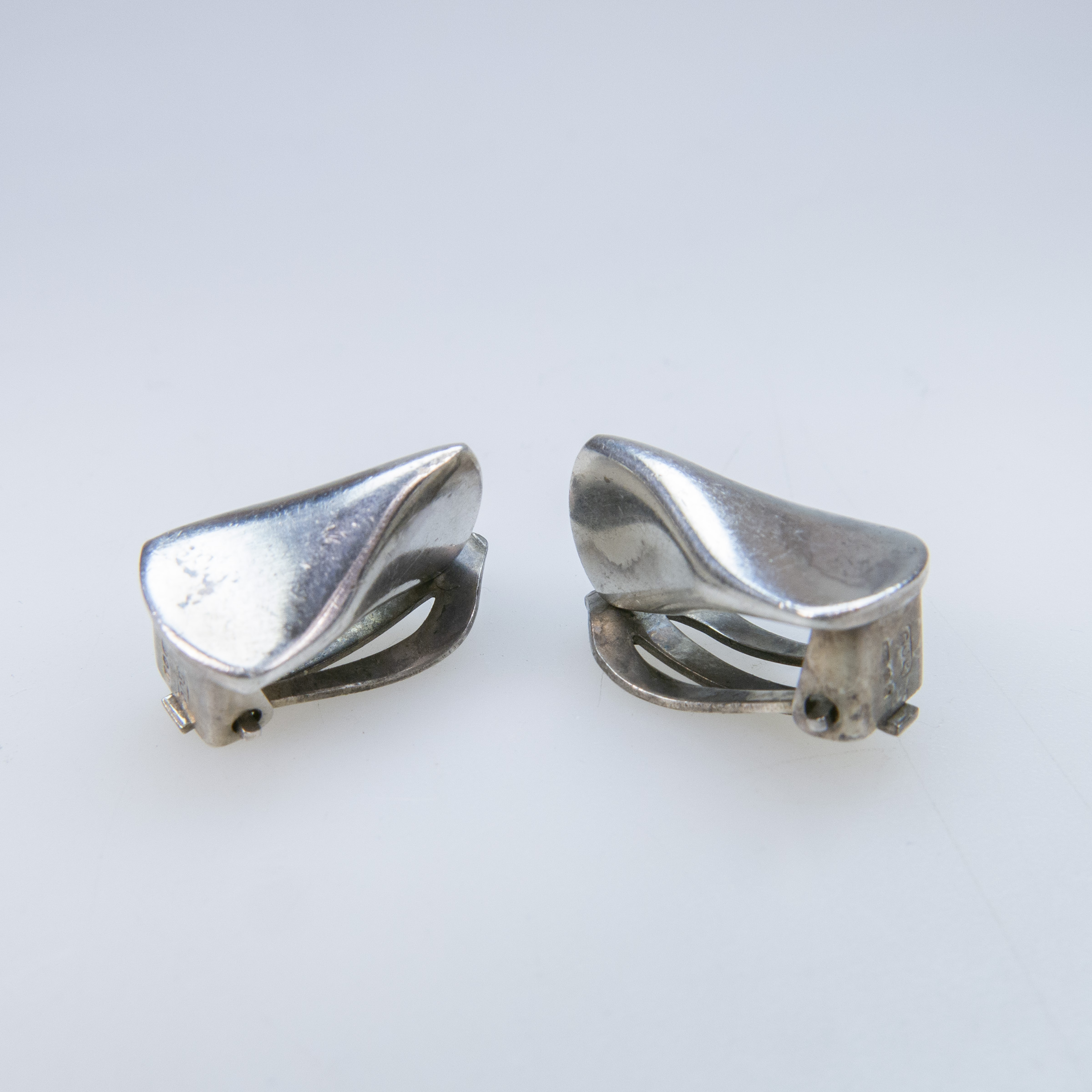 Pair Of Georg Jensen Danish Sterling Silver Clip-Back Earrings