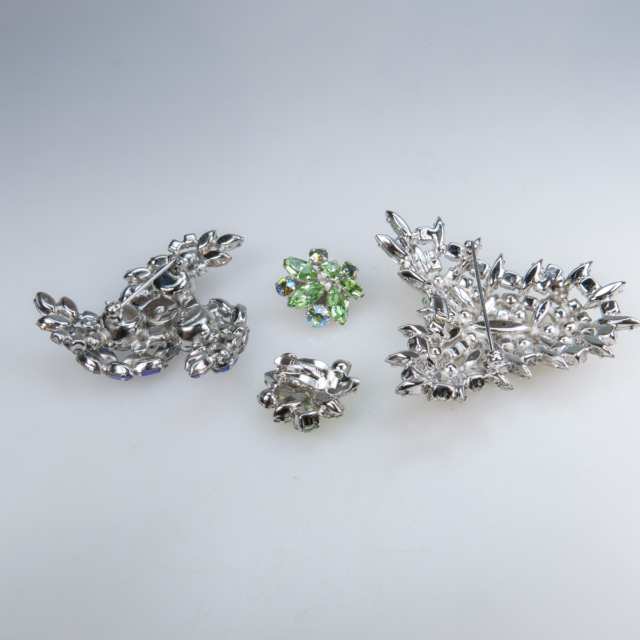 Two Sherman Silver Tone Metal Brooches And A Pair Of Clip-Back Earrings